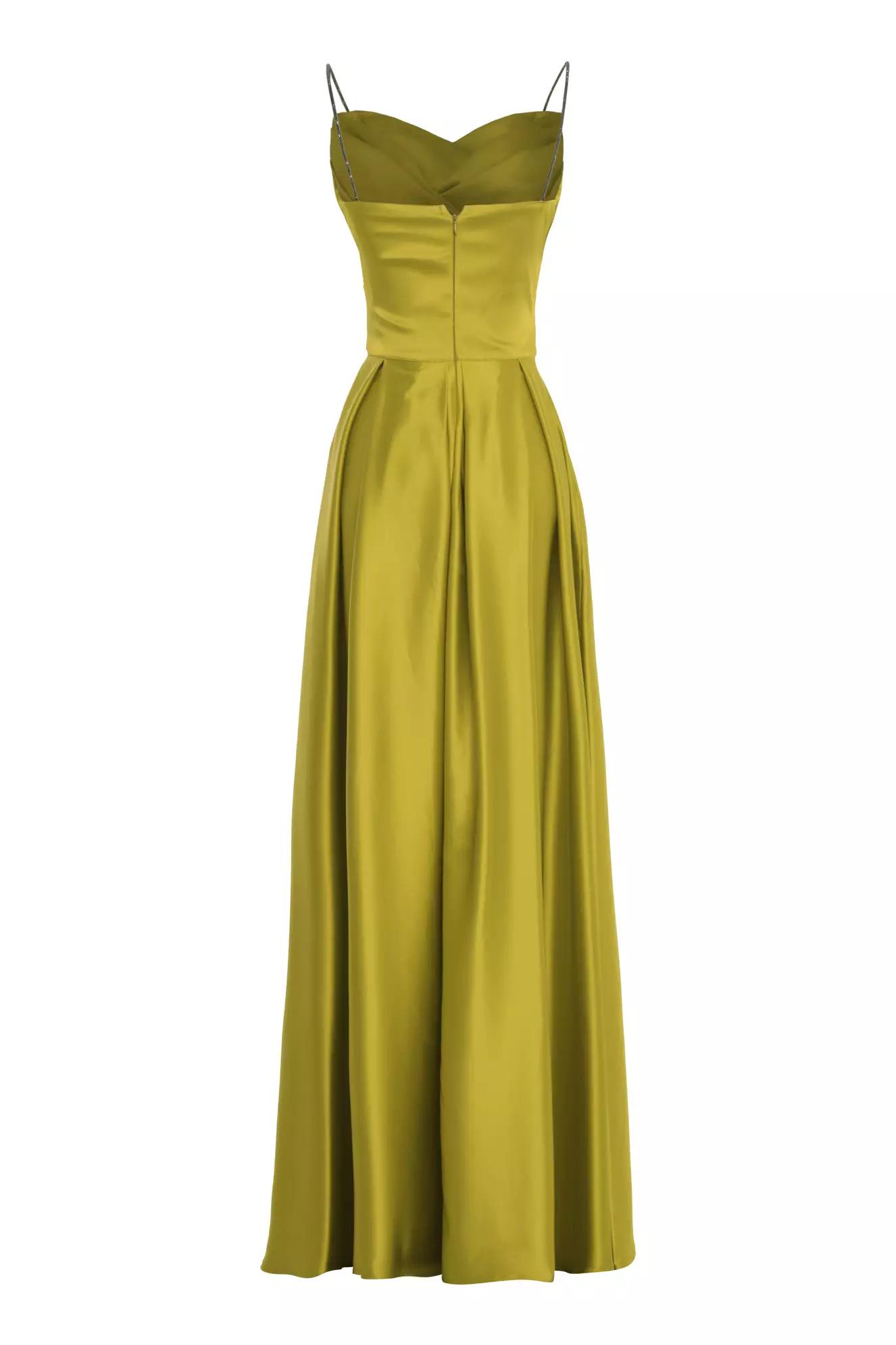 Pistachio green satin sleeveless long dress