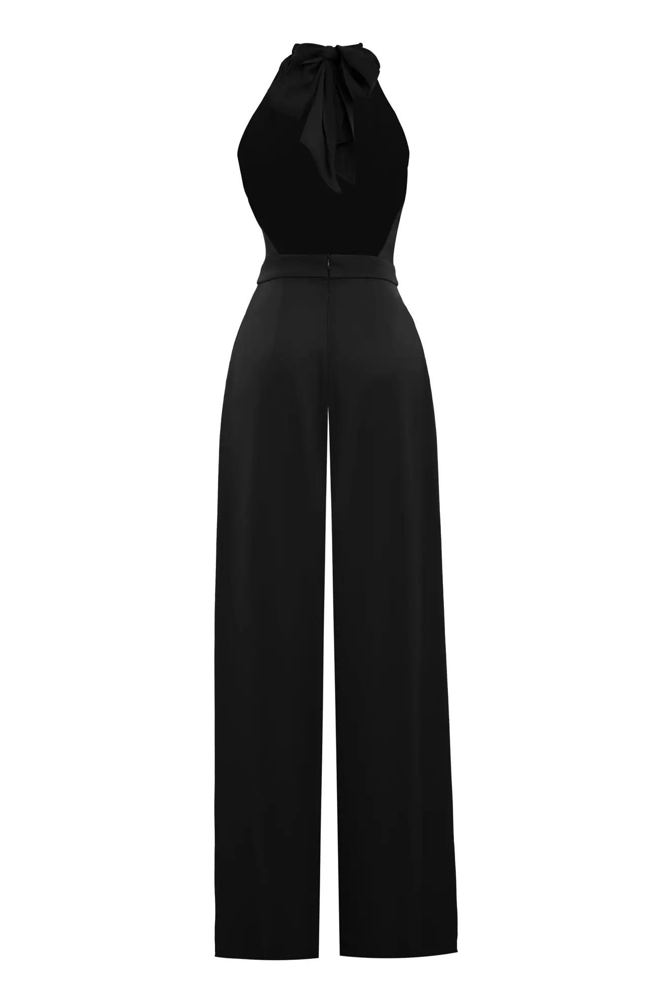 Black satin sleeveless long suit