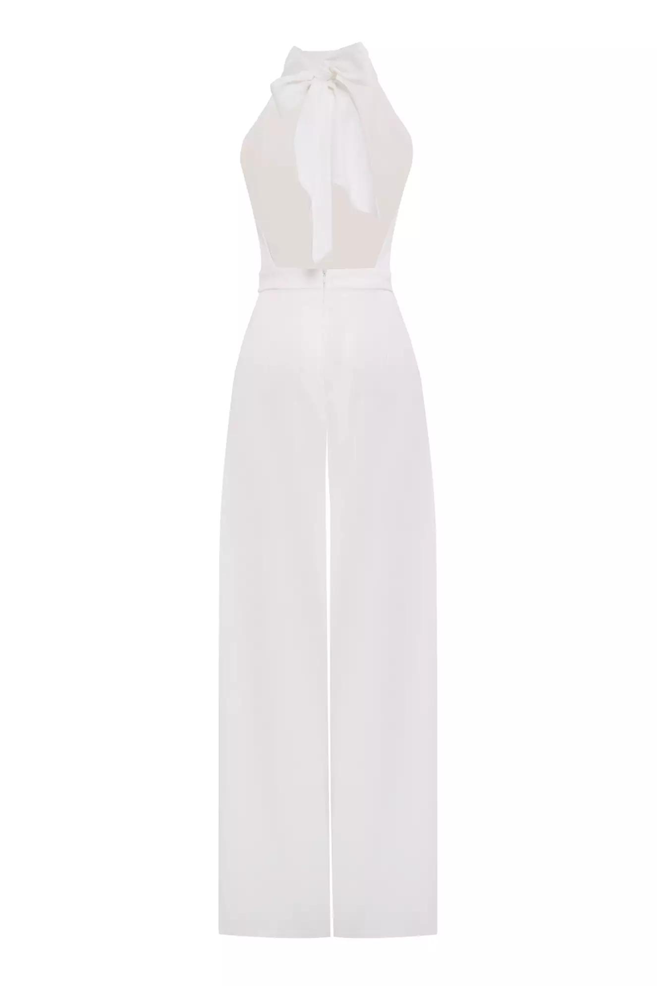 White satin sleeveless long suit