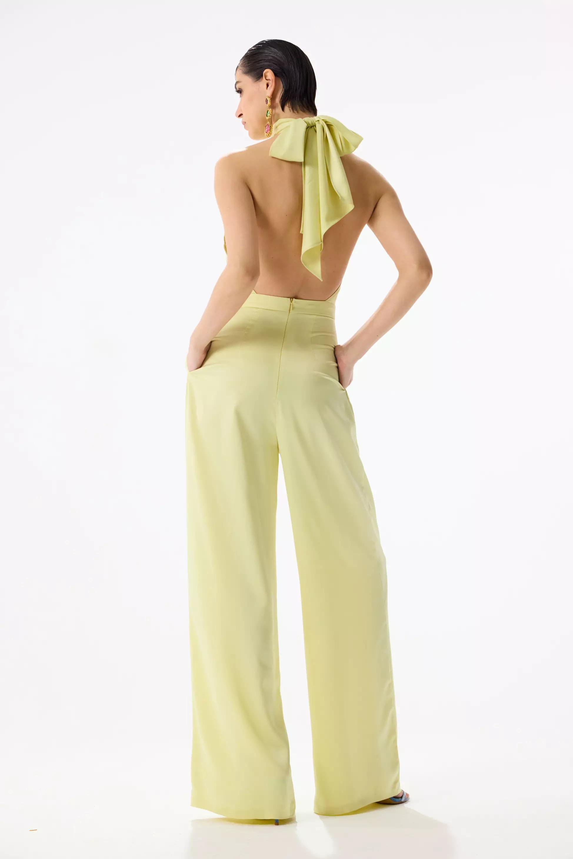 Yellow satin sleeveless long suit