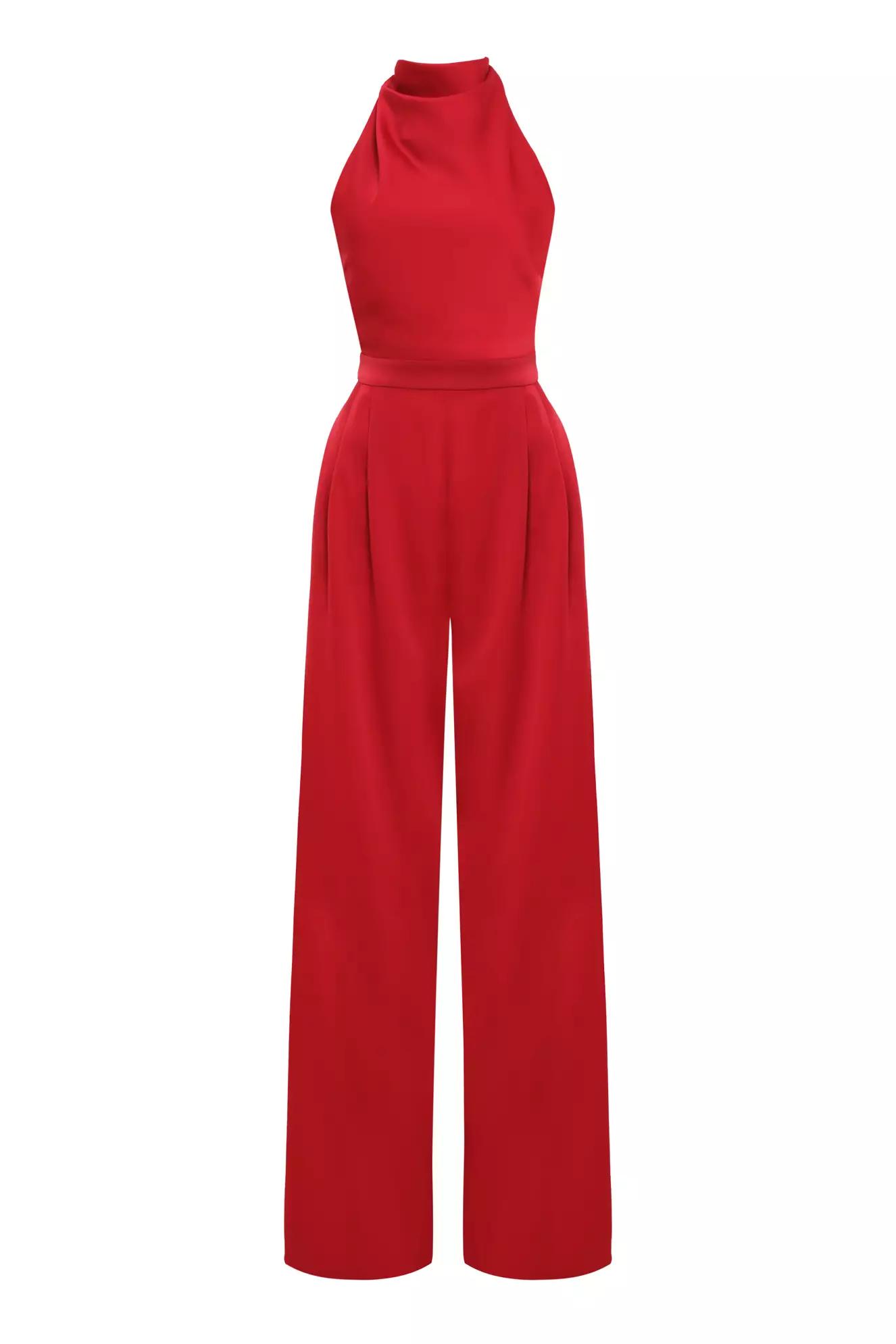 Red satin sleeveless long suit