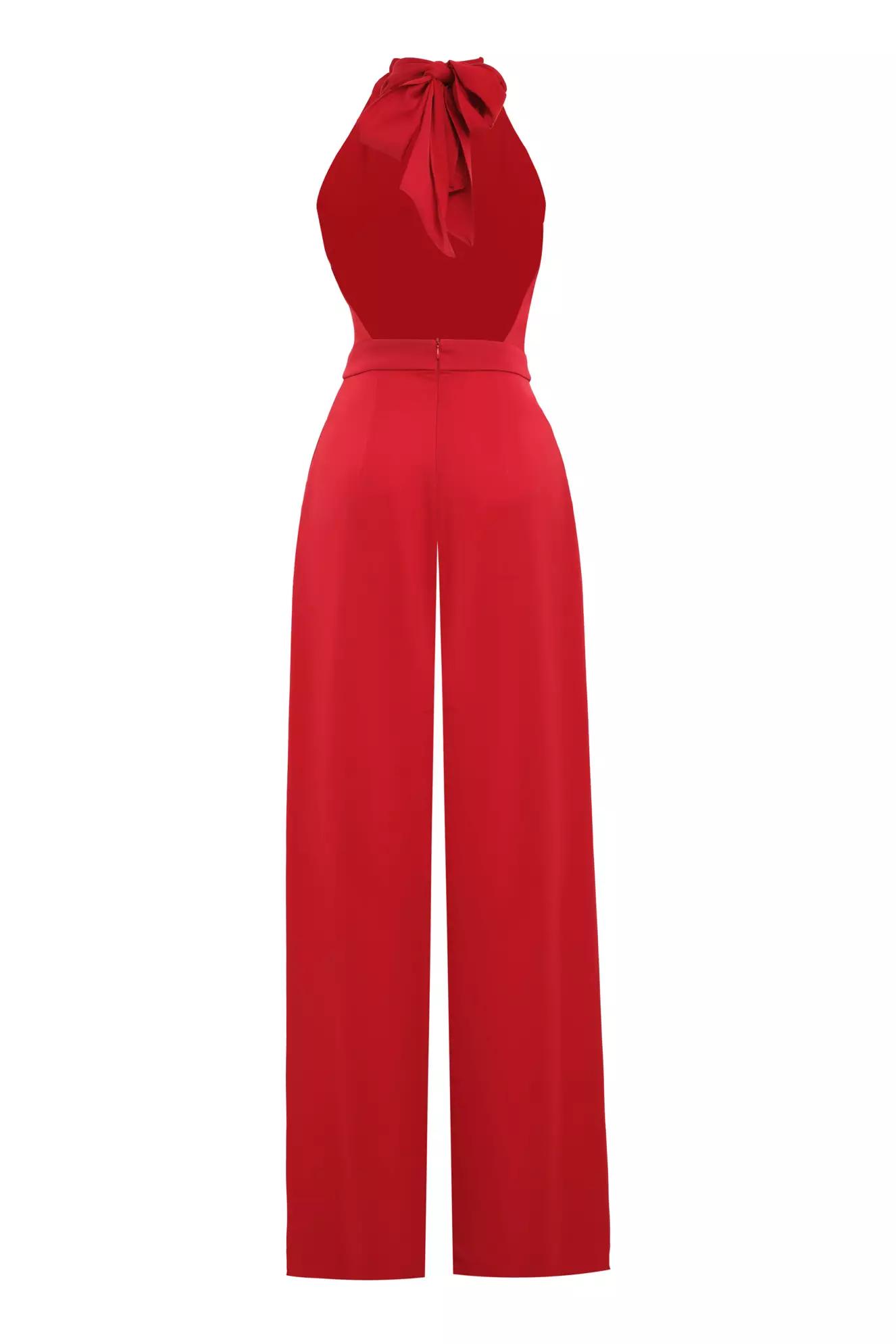 Red satin sleeveless long suit