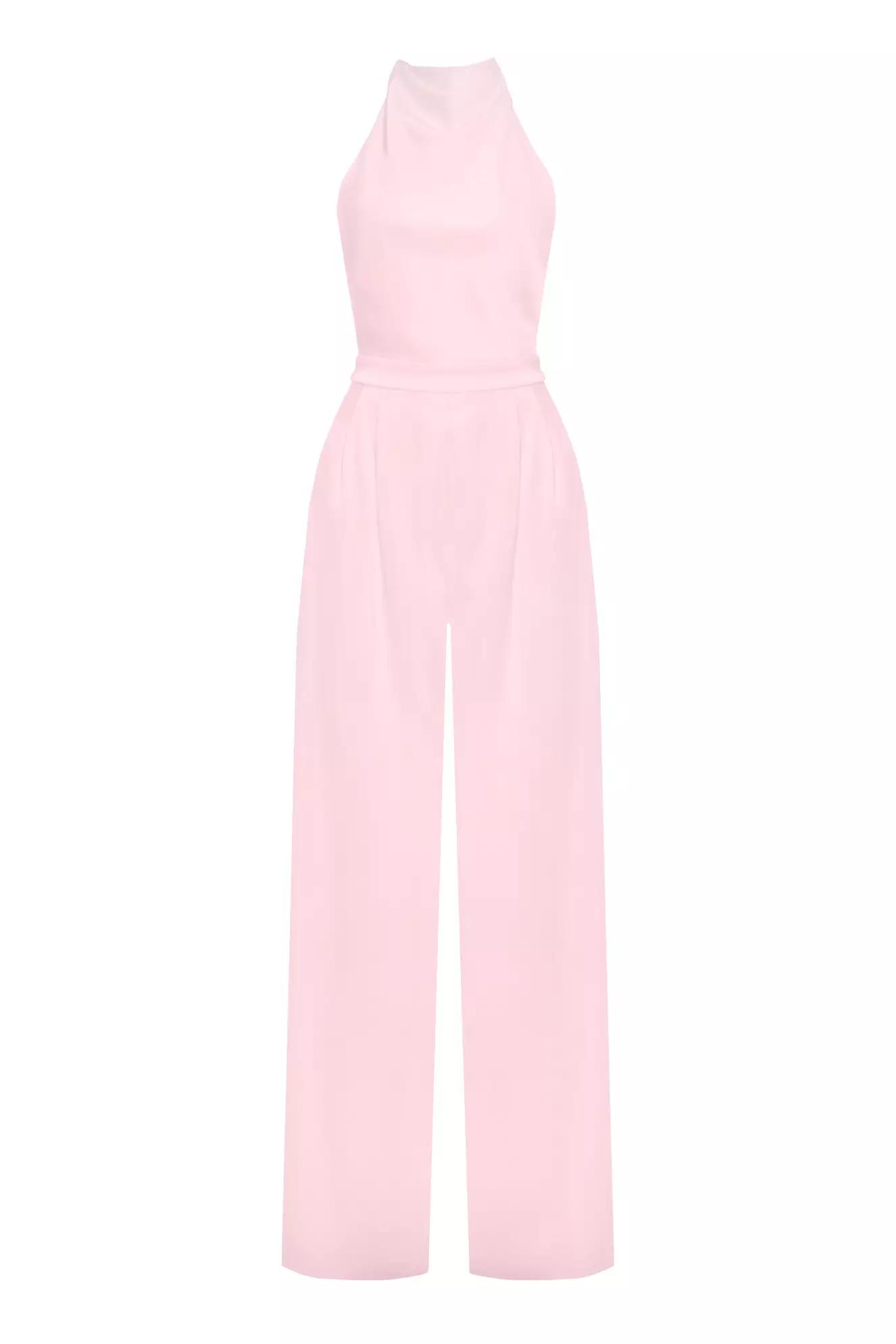 Blush satin sleeveless long suit