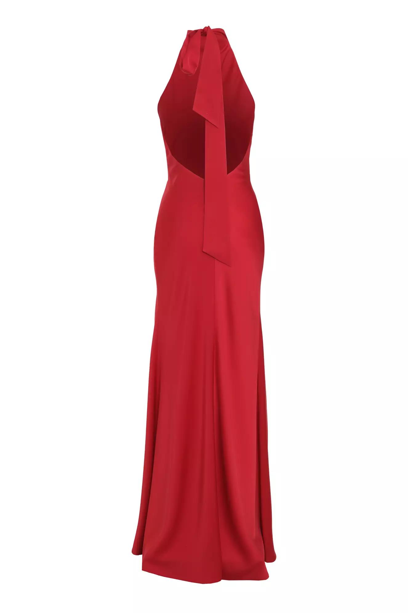 Red satin sleeveless long dress