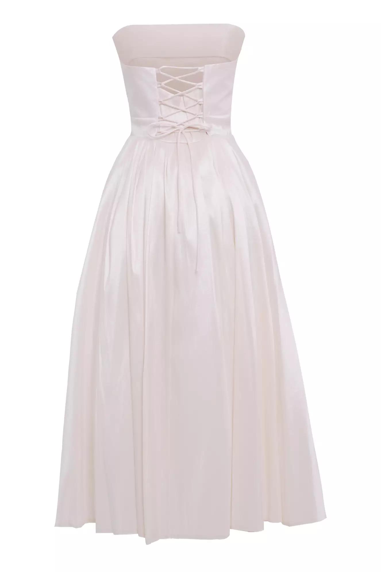 White tafta sleeveless long dress