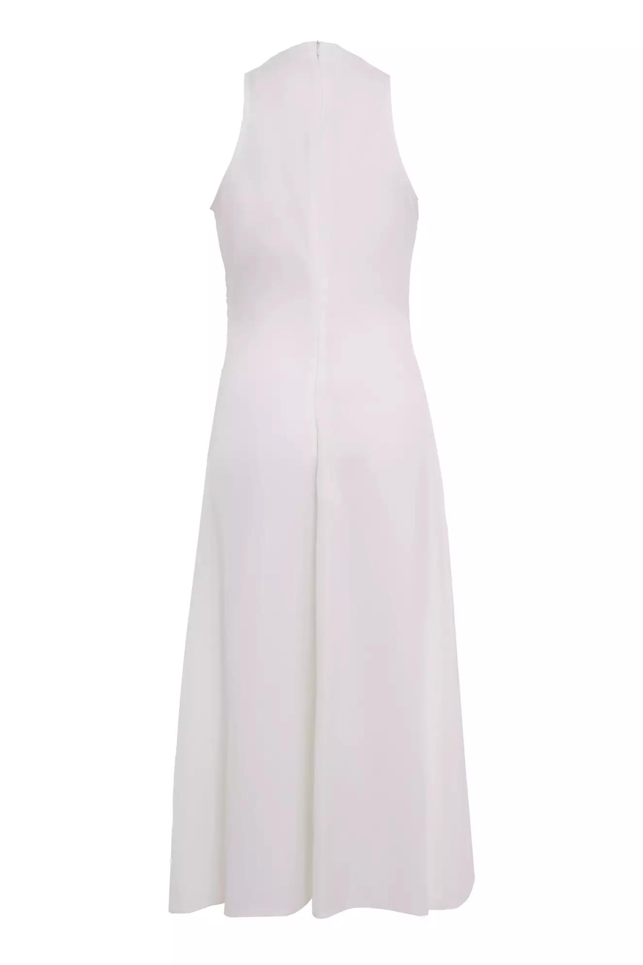 White satin sleeveless midi dress