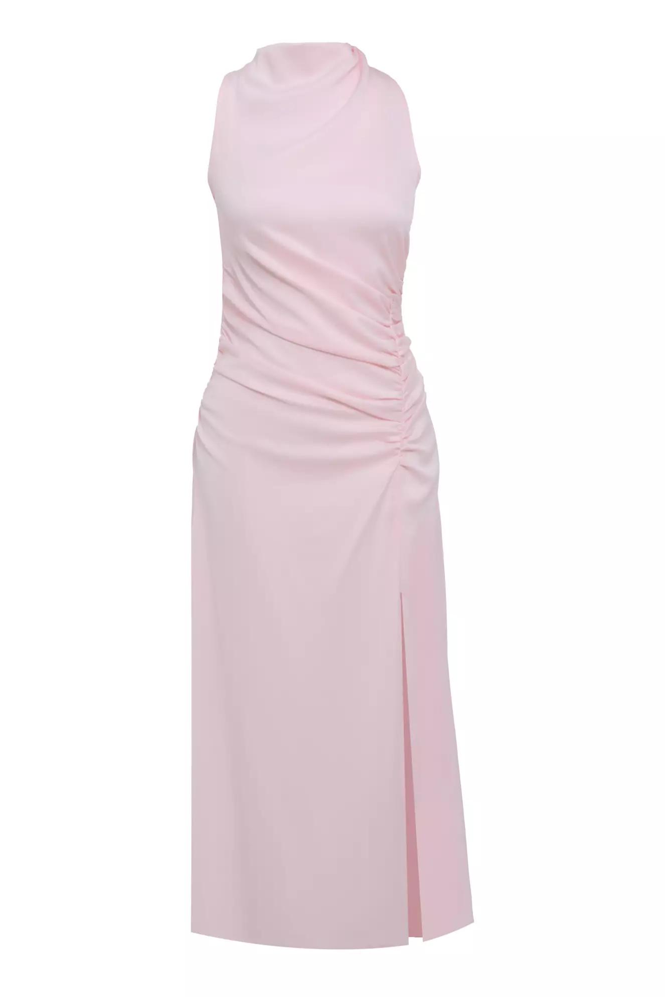 Blush satin sleeveless midi dress