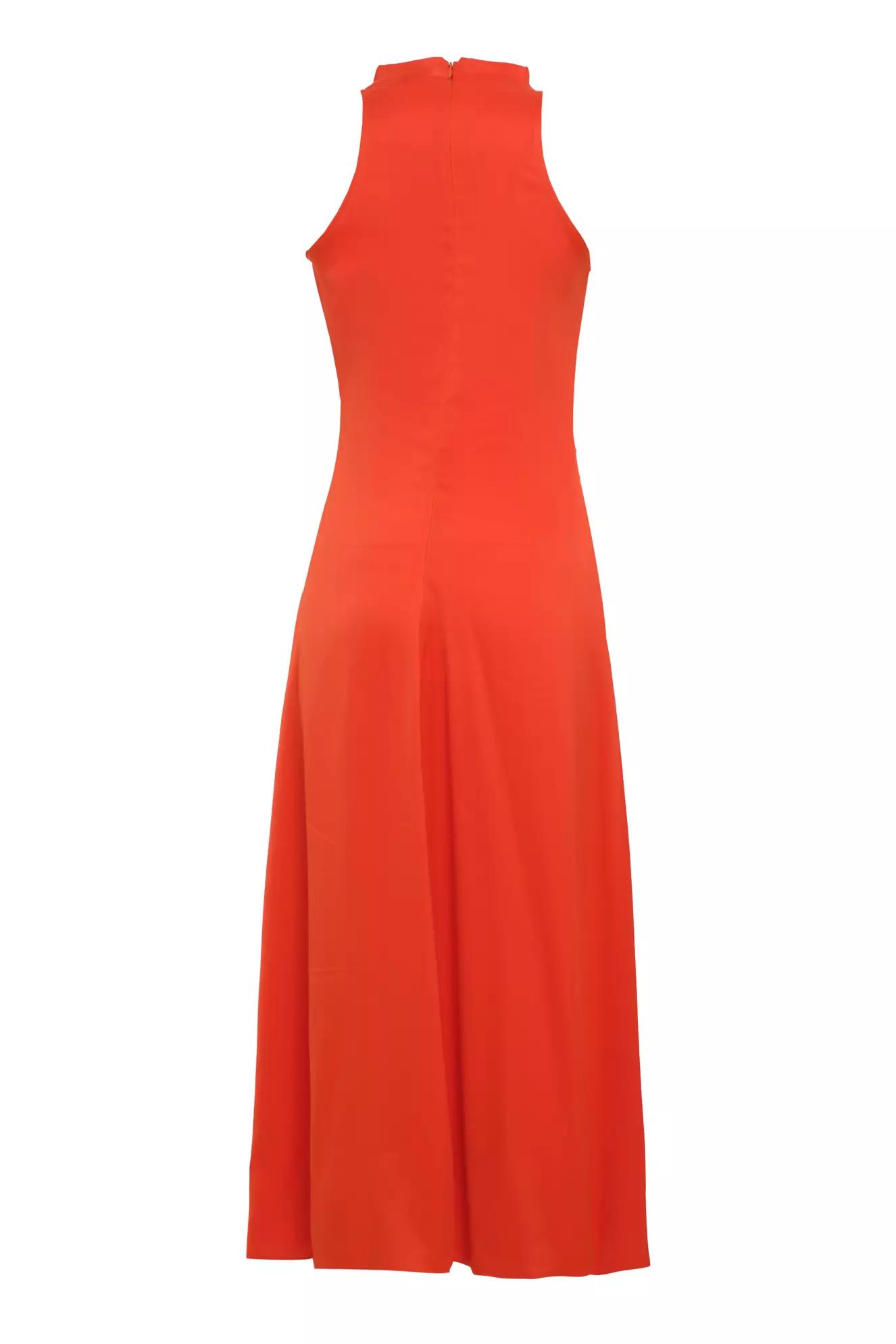 Orange satin sleeveless midi dress