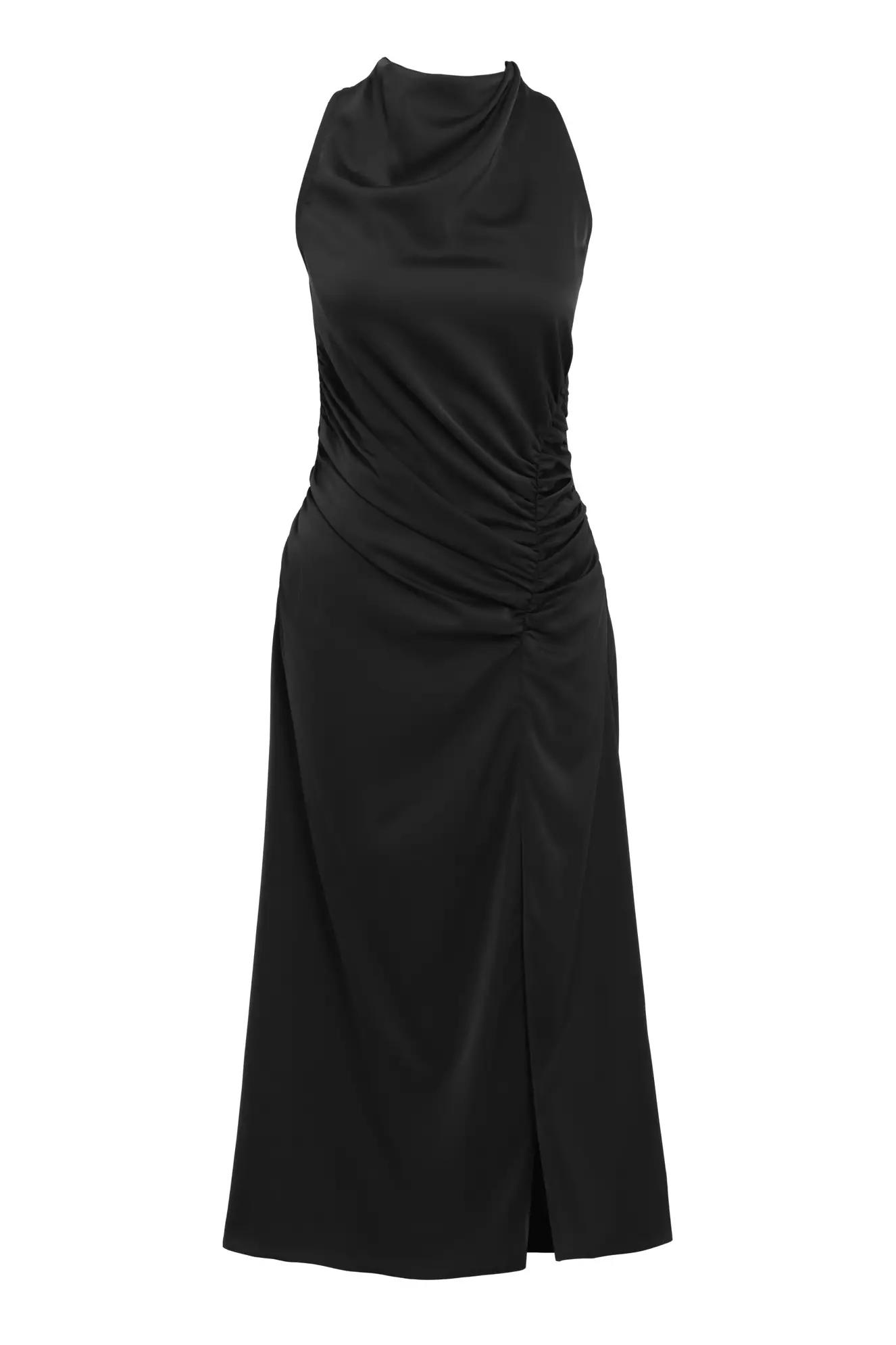 Black satin sleeveless midi dress