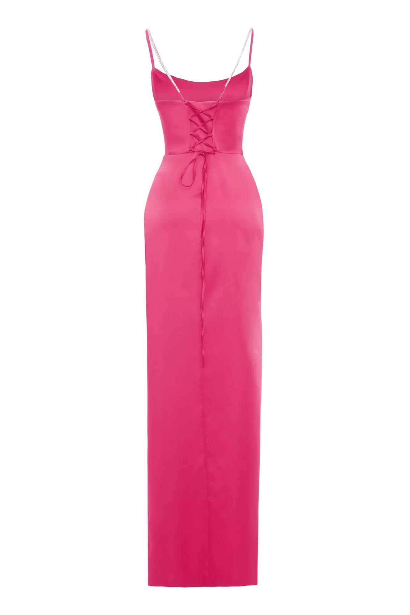 Fuchsia satin sleeveless long dress