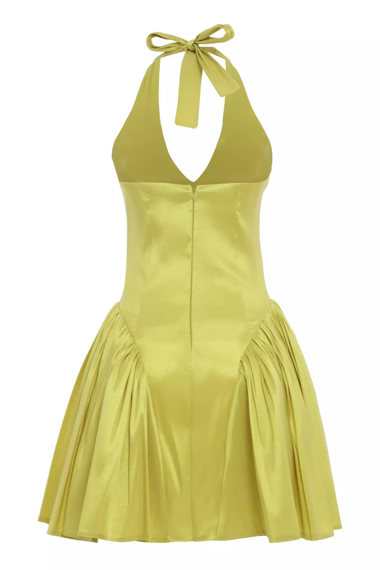 Pistachio green tafta sleeveless mini dress