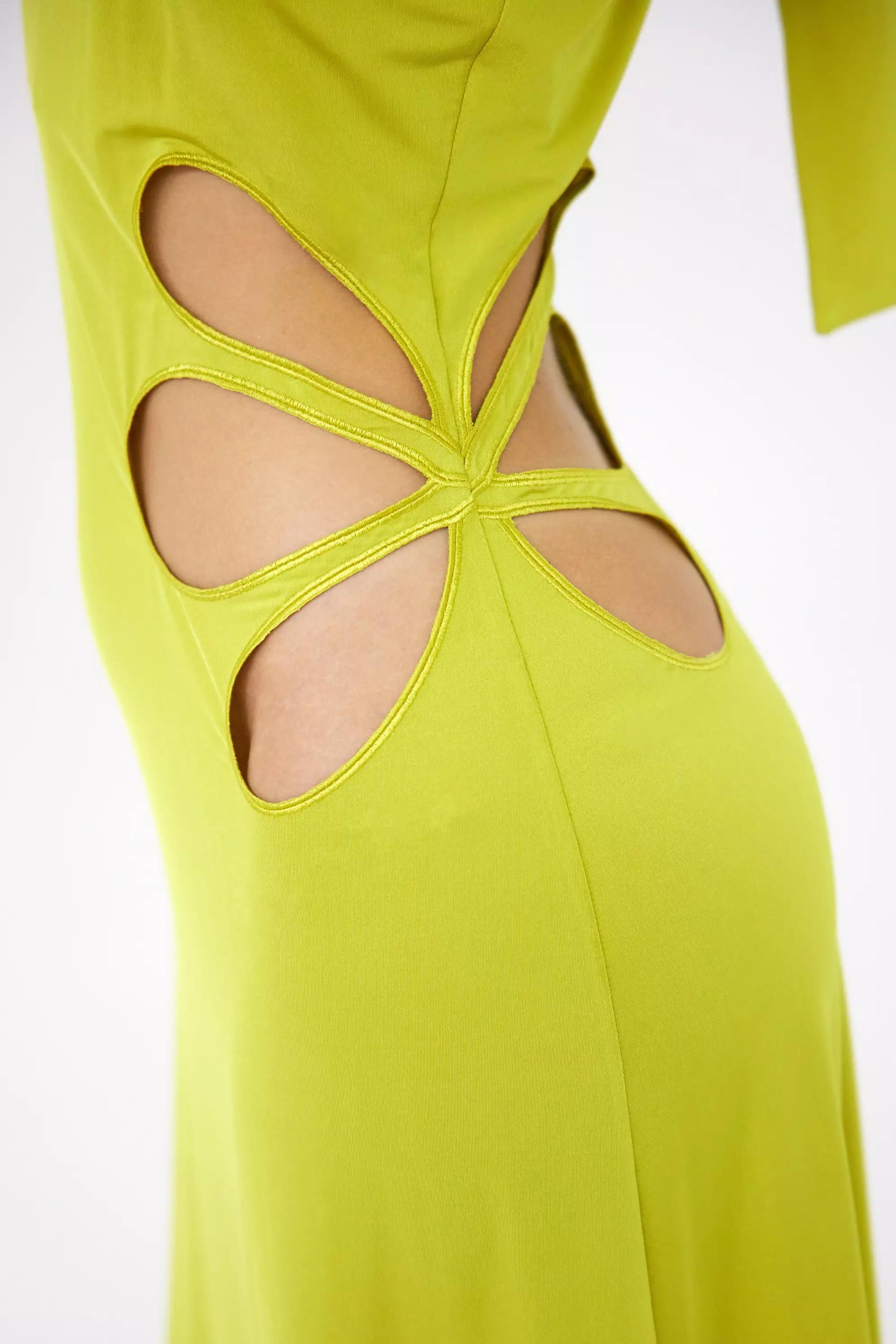 Pistachio green crepe sleeveless long dress