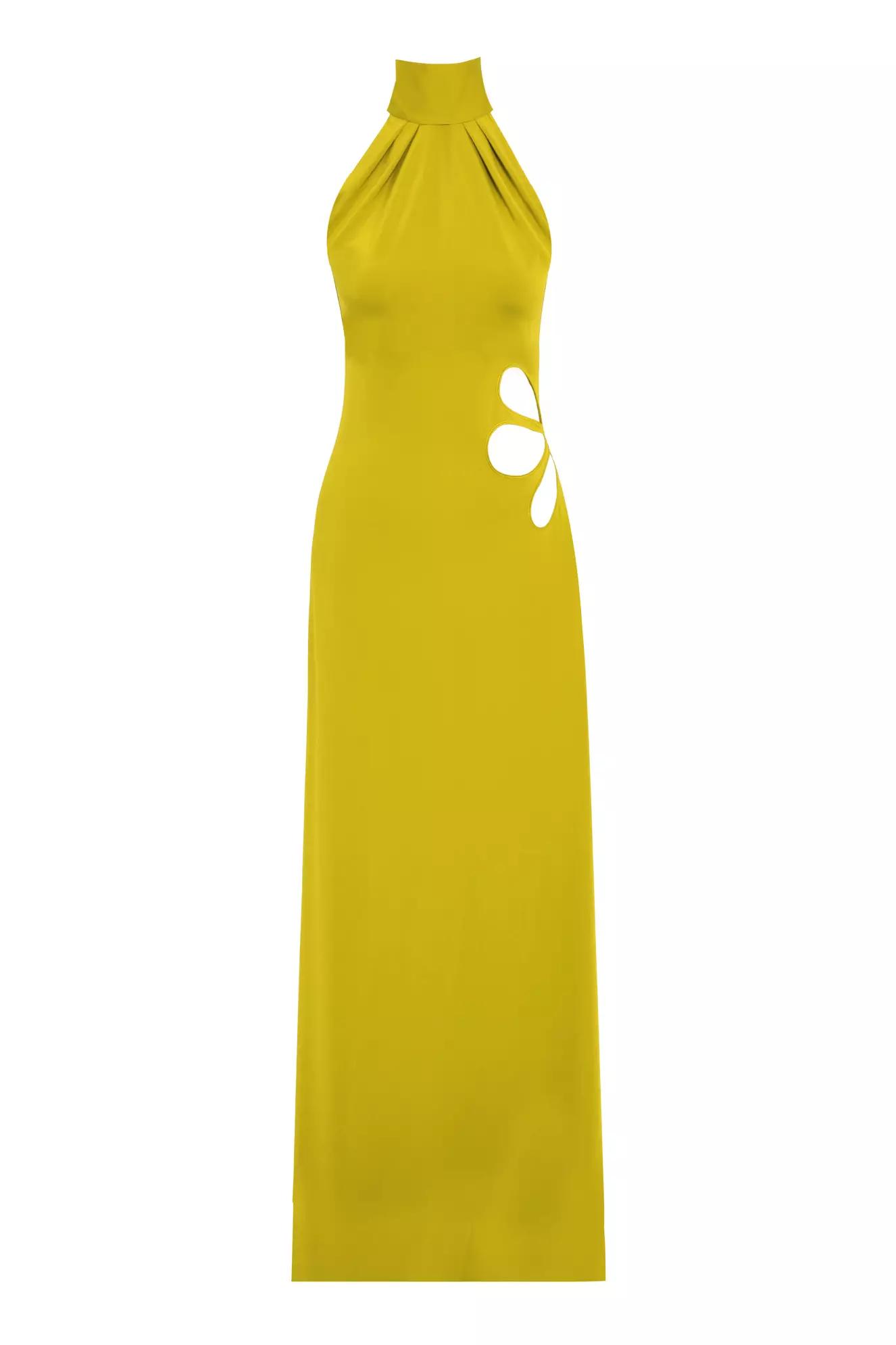 Pistachio green crepe sleeveless long dress