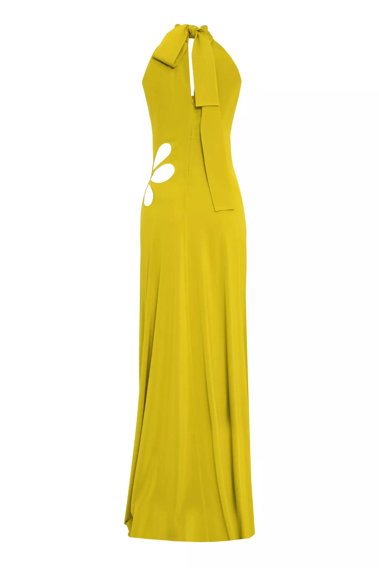 Pistachio green crepe sleeveless long dress