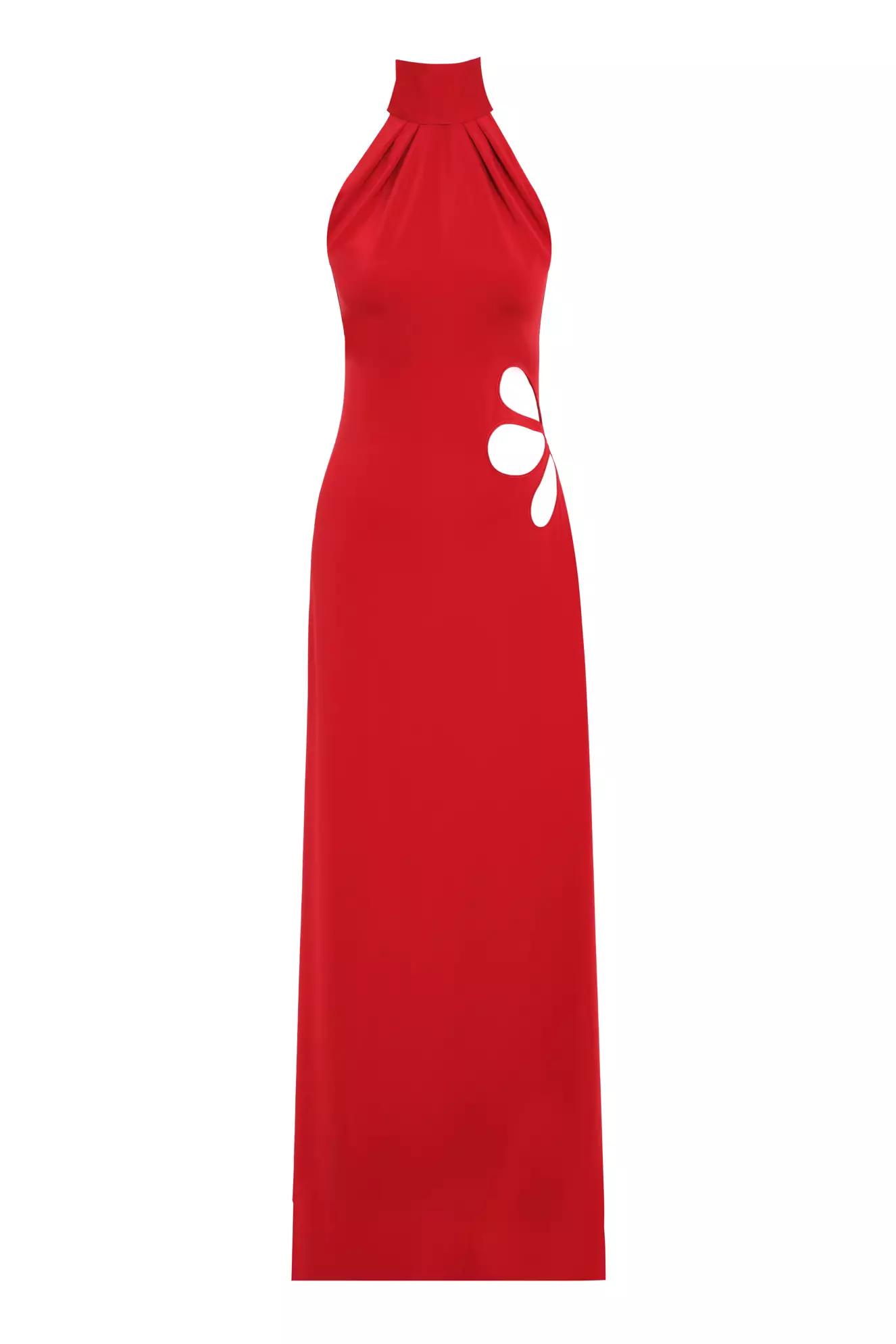 Red crepe sleeveless long dress