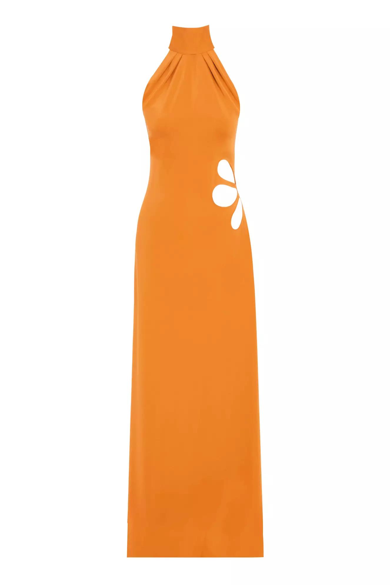 Orange crepe sleeveless long dress