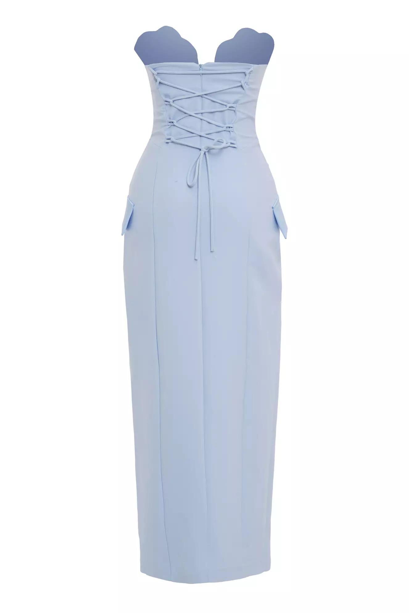 Blue crepe sleeveless maxi dress