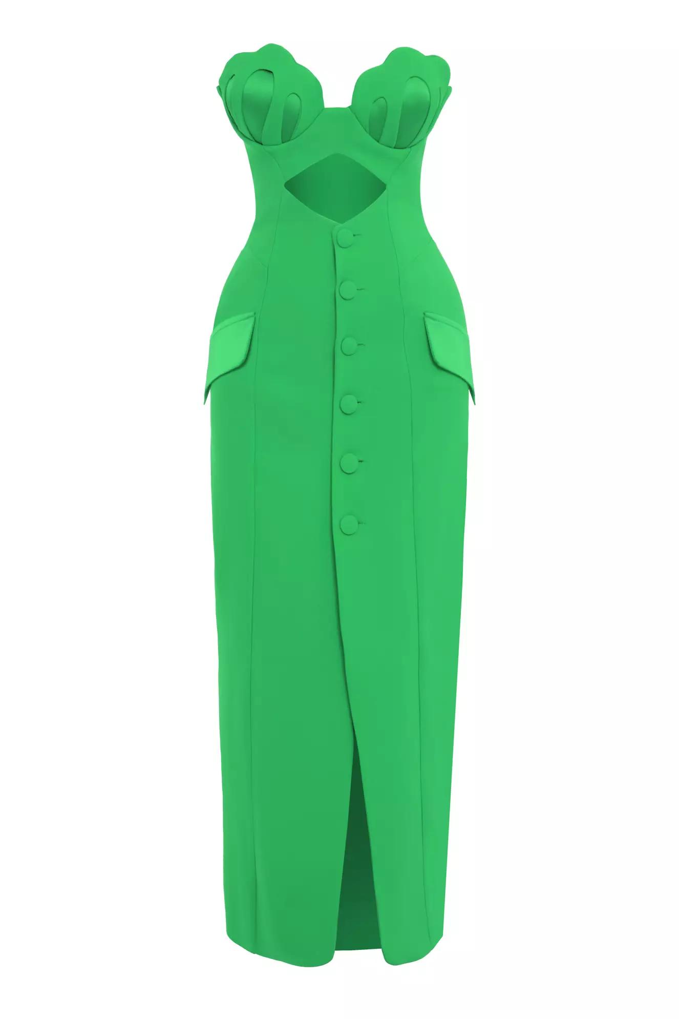 Green crepe sleeveless maxi dress