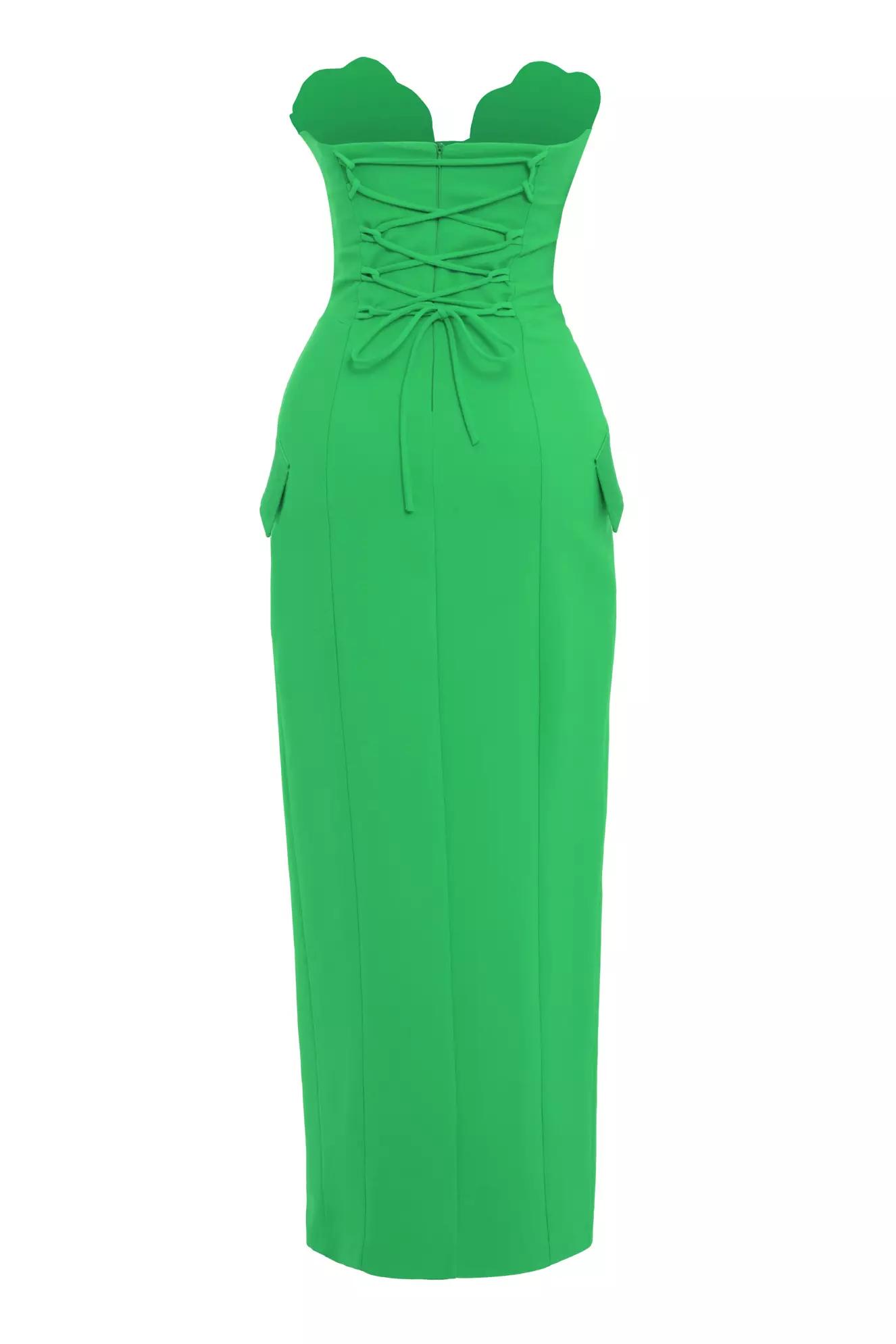 Green crepe sleeveless maxi dress