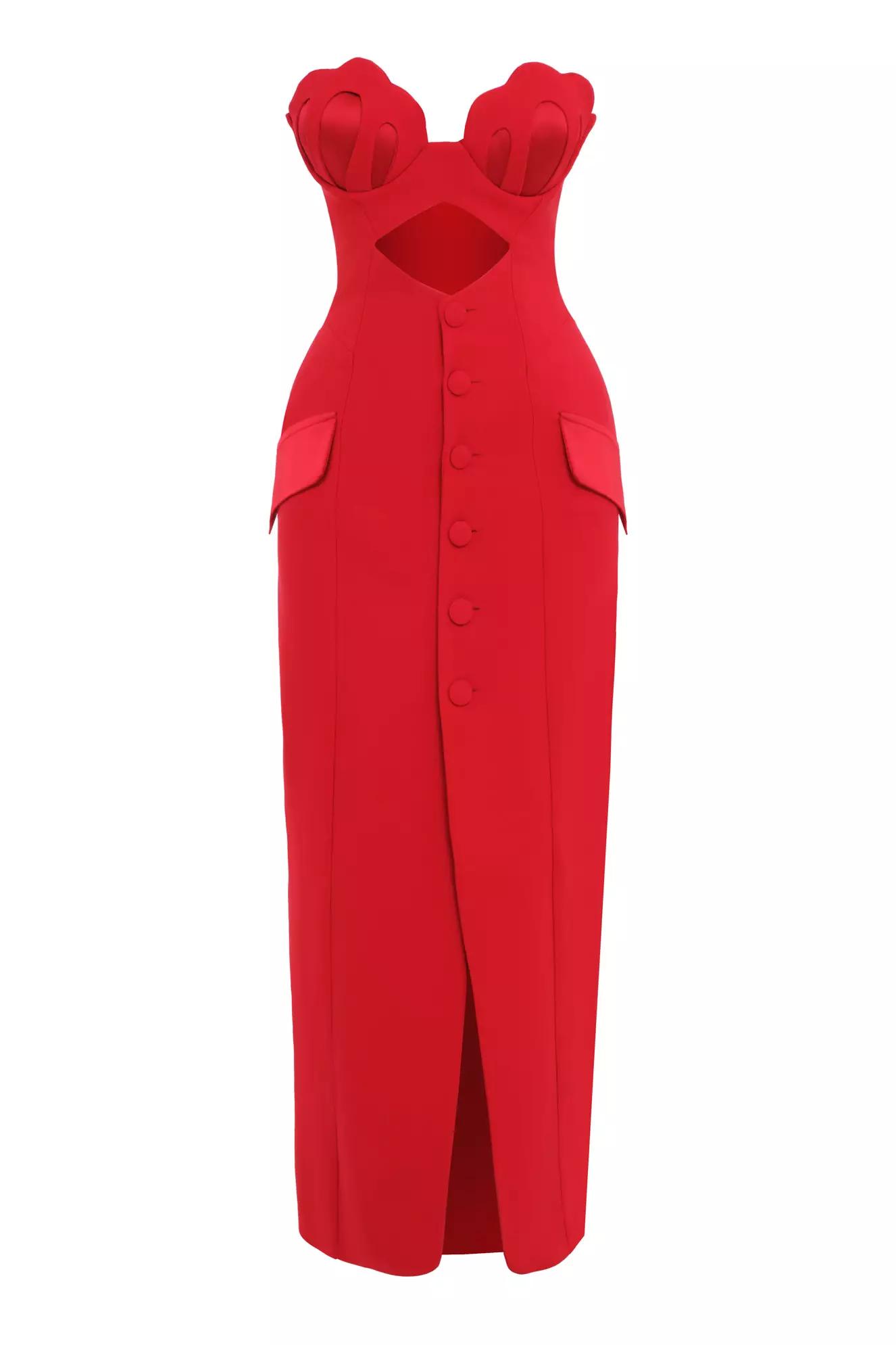 Red crepe sleeveless maxi dress