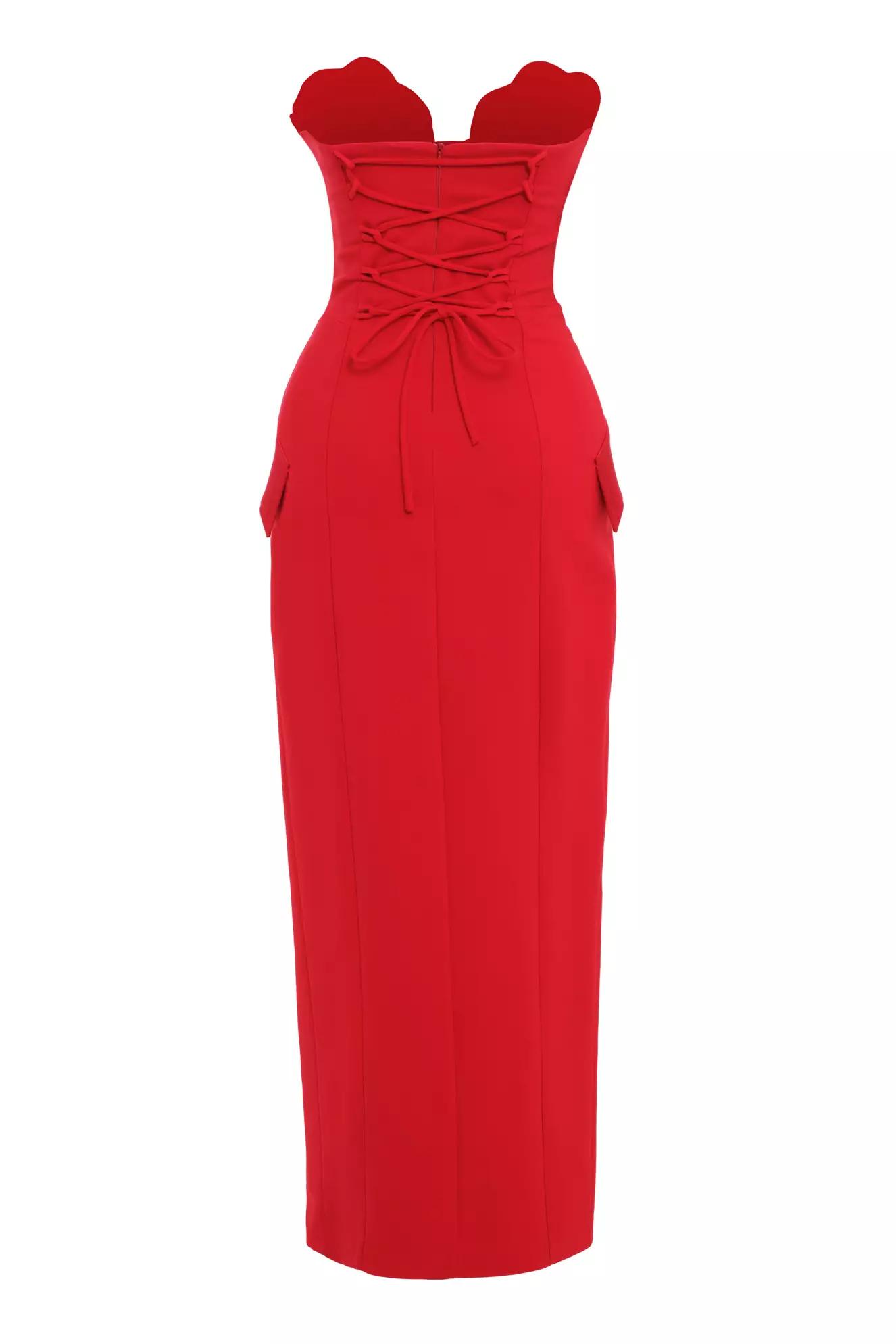 Red crepe sleeveless maxi dress