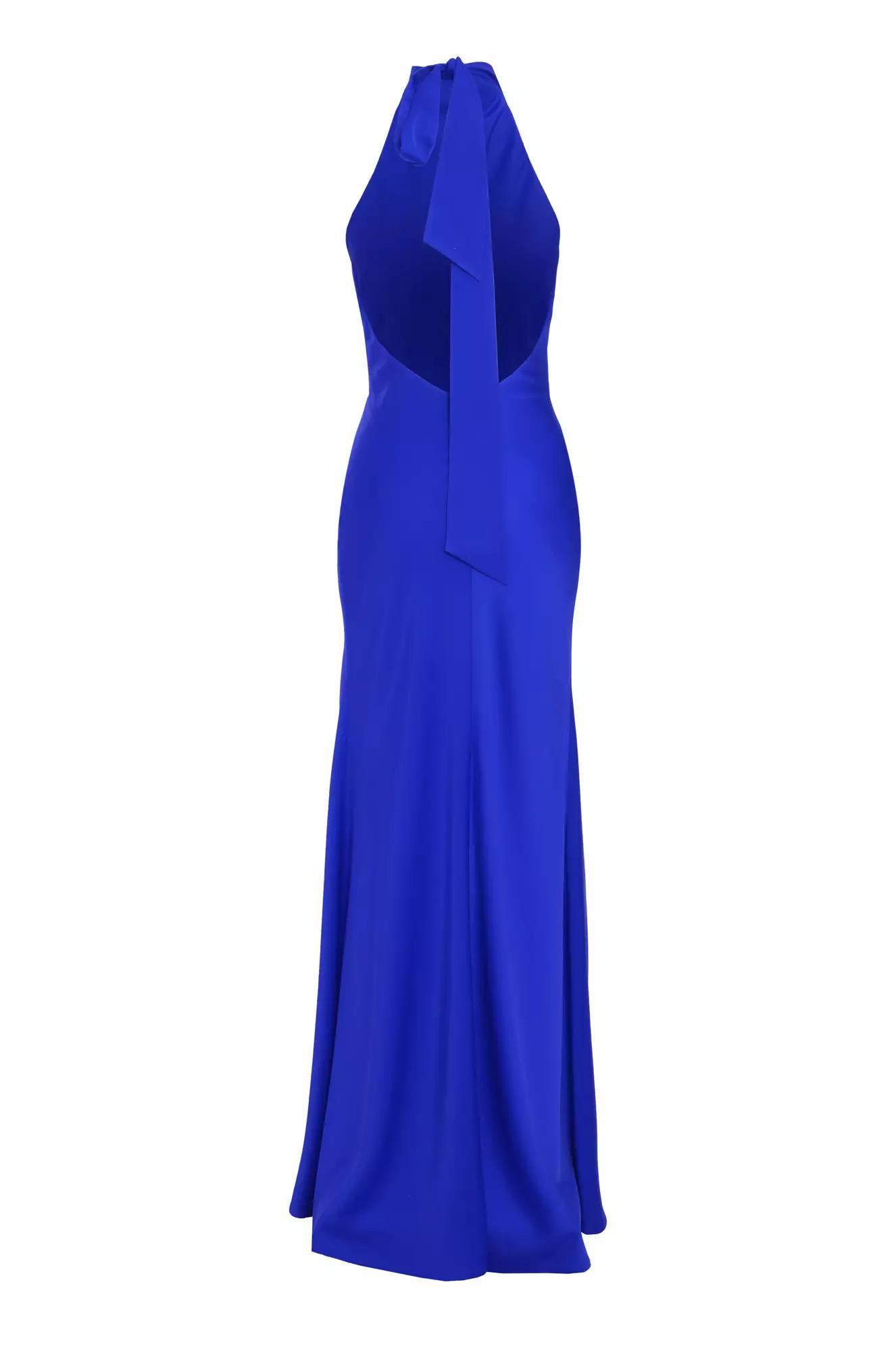 Blue satin sleeveless long dress