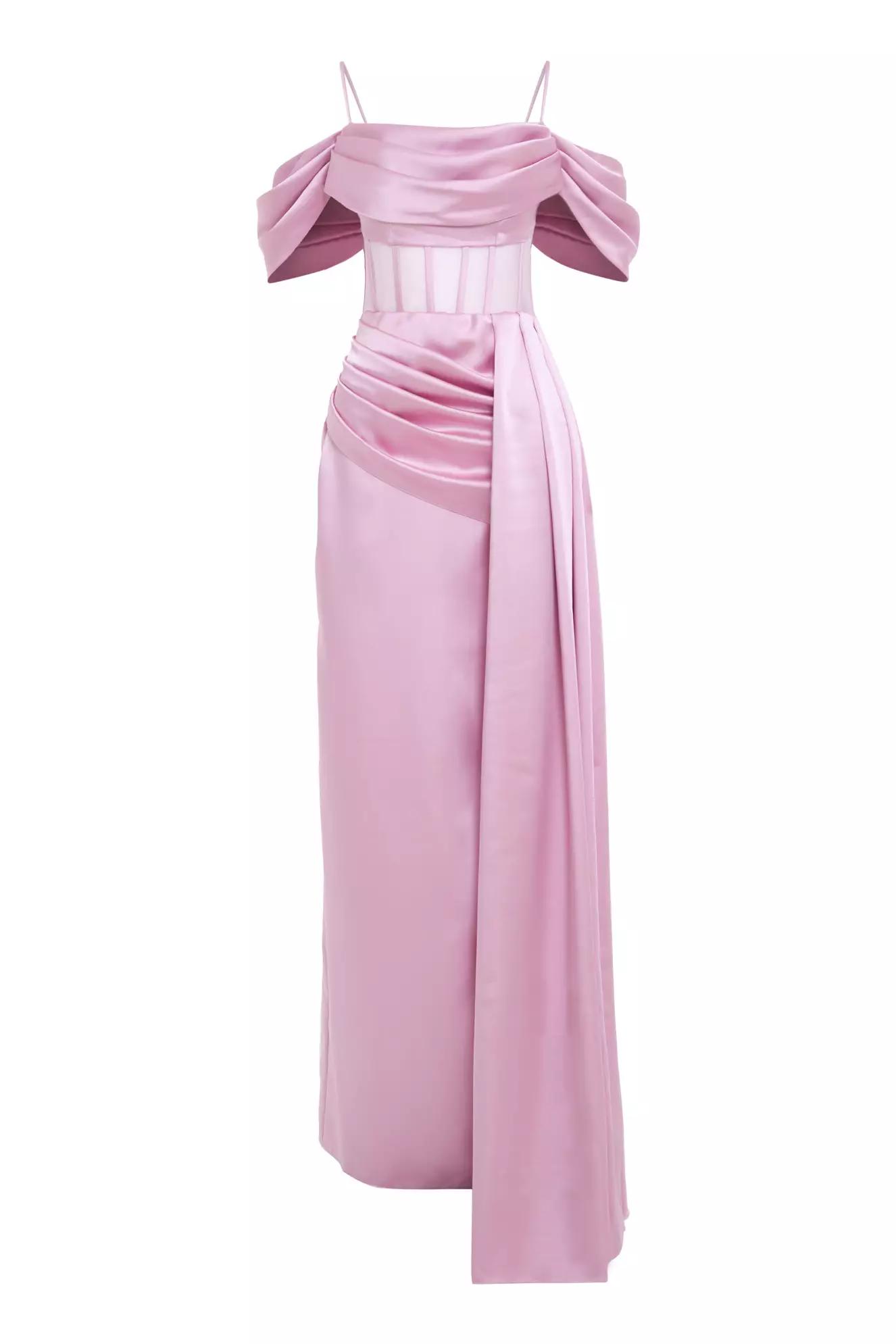 Pink satin sleeveless long dress