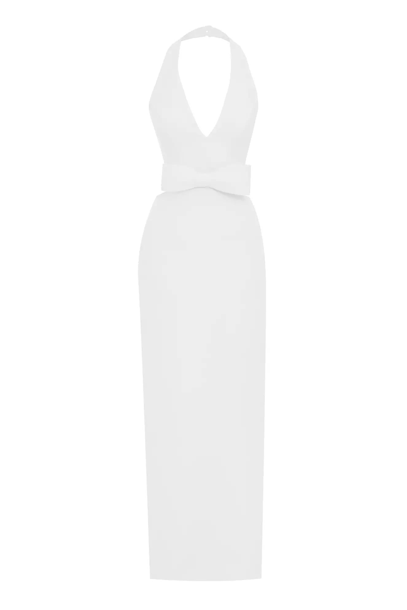 White crepe sleeveless long dress