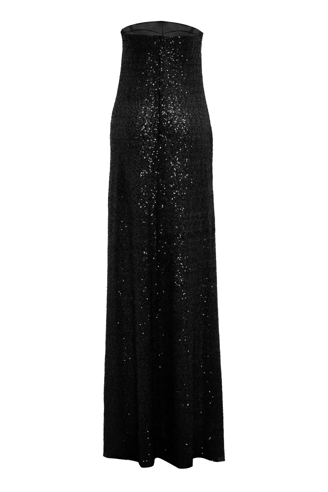 Black sequin strapless long dress