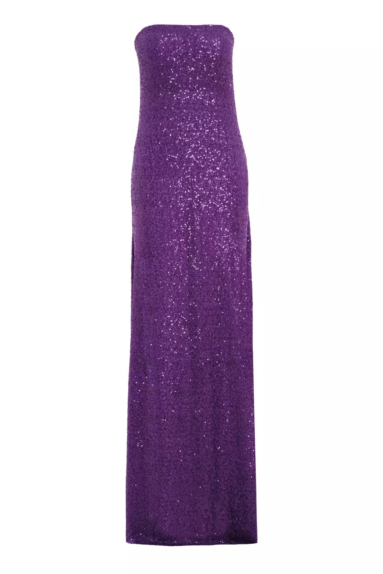 Purple sequin strapless long dress