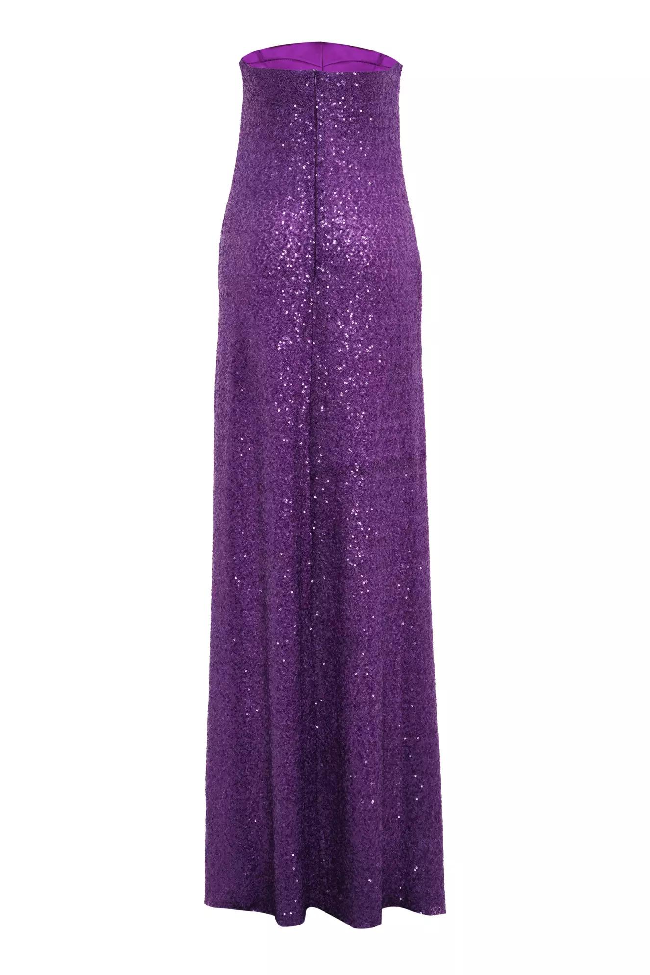 Purple sequin strapless long dress