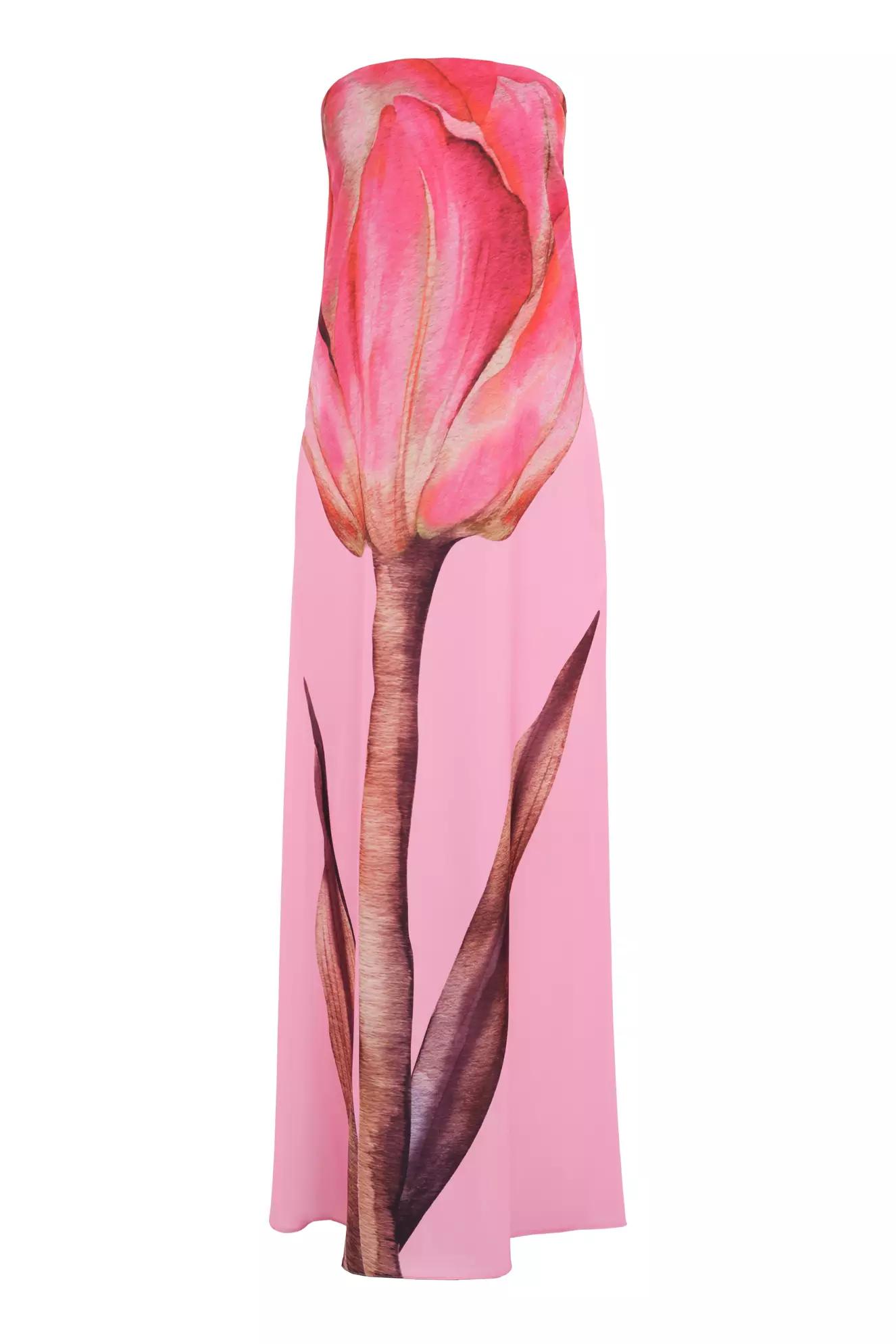 Pink satin strapless long dress