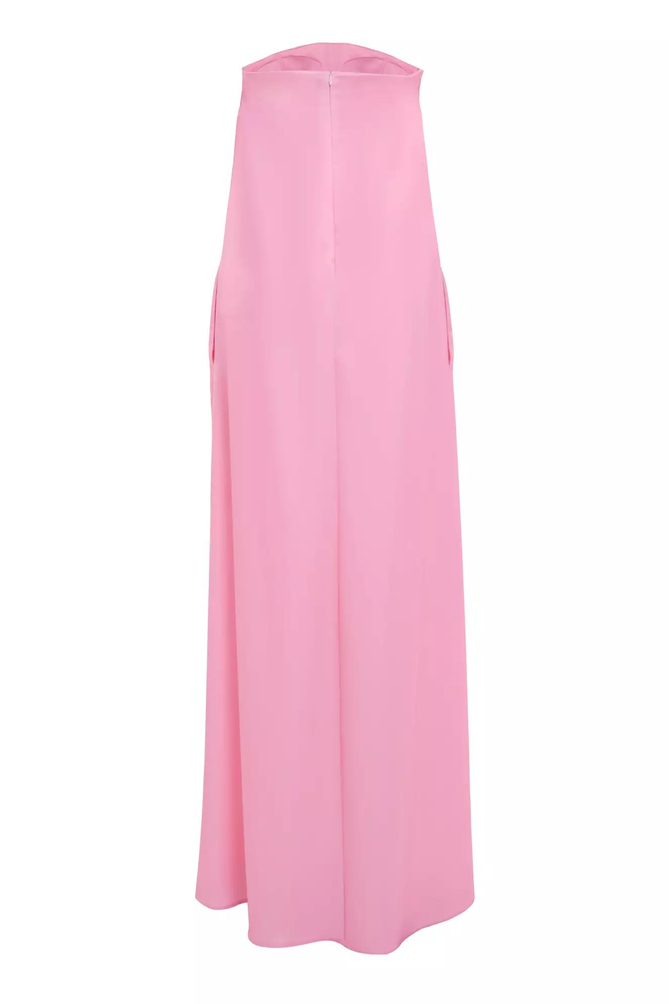 Pink satin strapless long dress