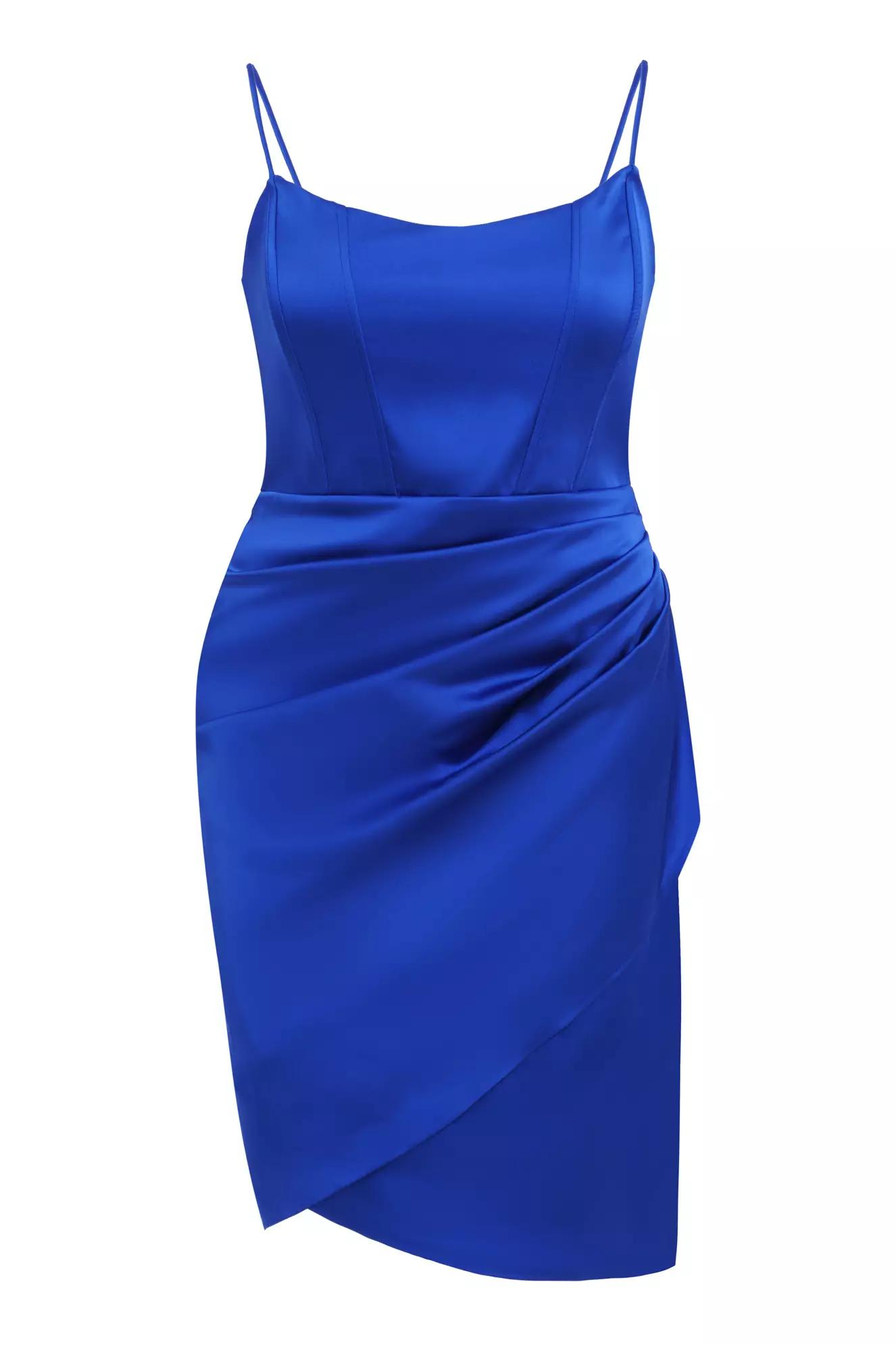 Blue plus size satin sleeveless mini dress