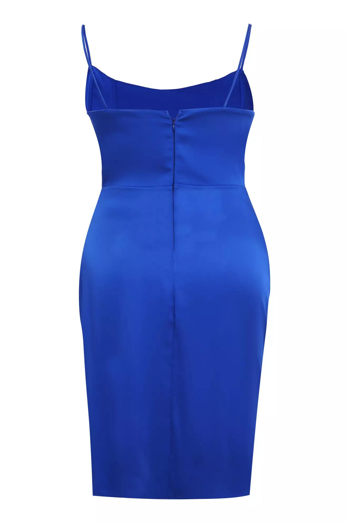 Blue plus size satin sleeveless mini dress