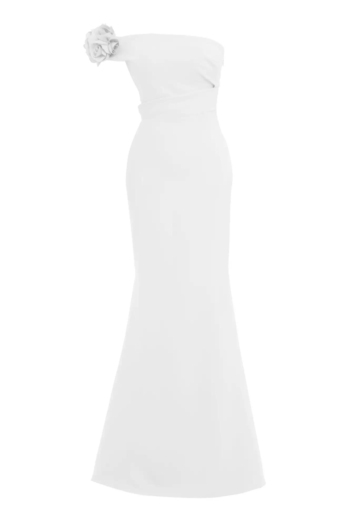 White crepe one arm long dress