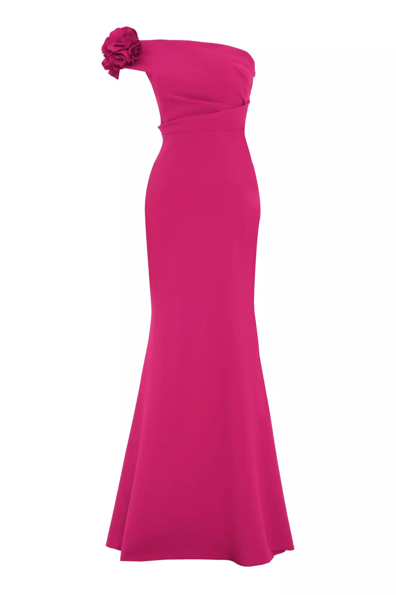 Fuchsia crepe one arm long dress