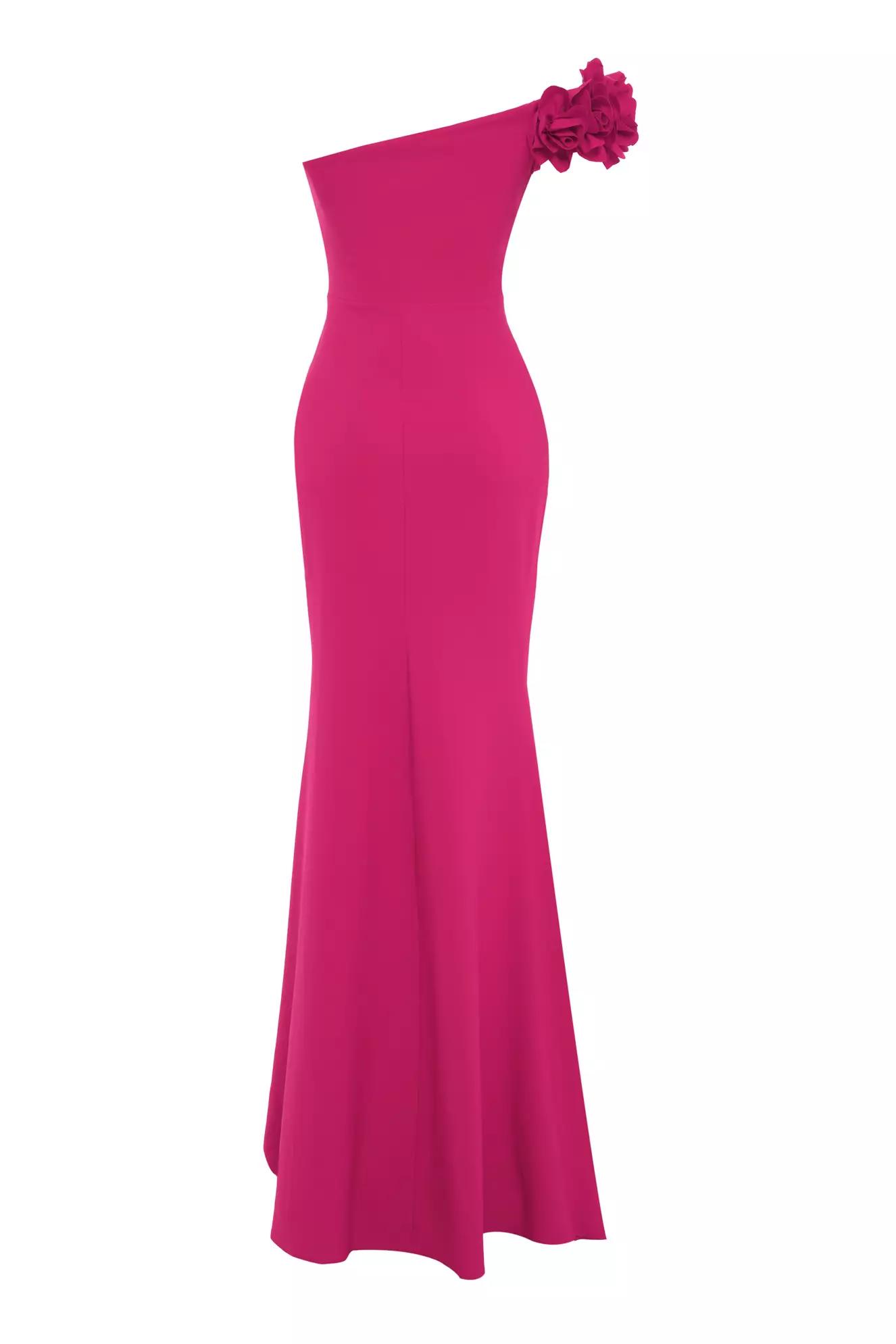 Fuchsia crepe one arm long dress