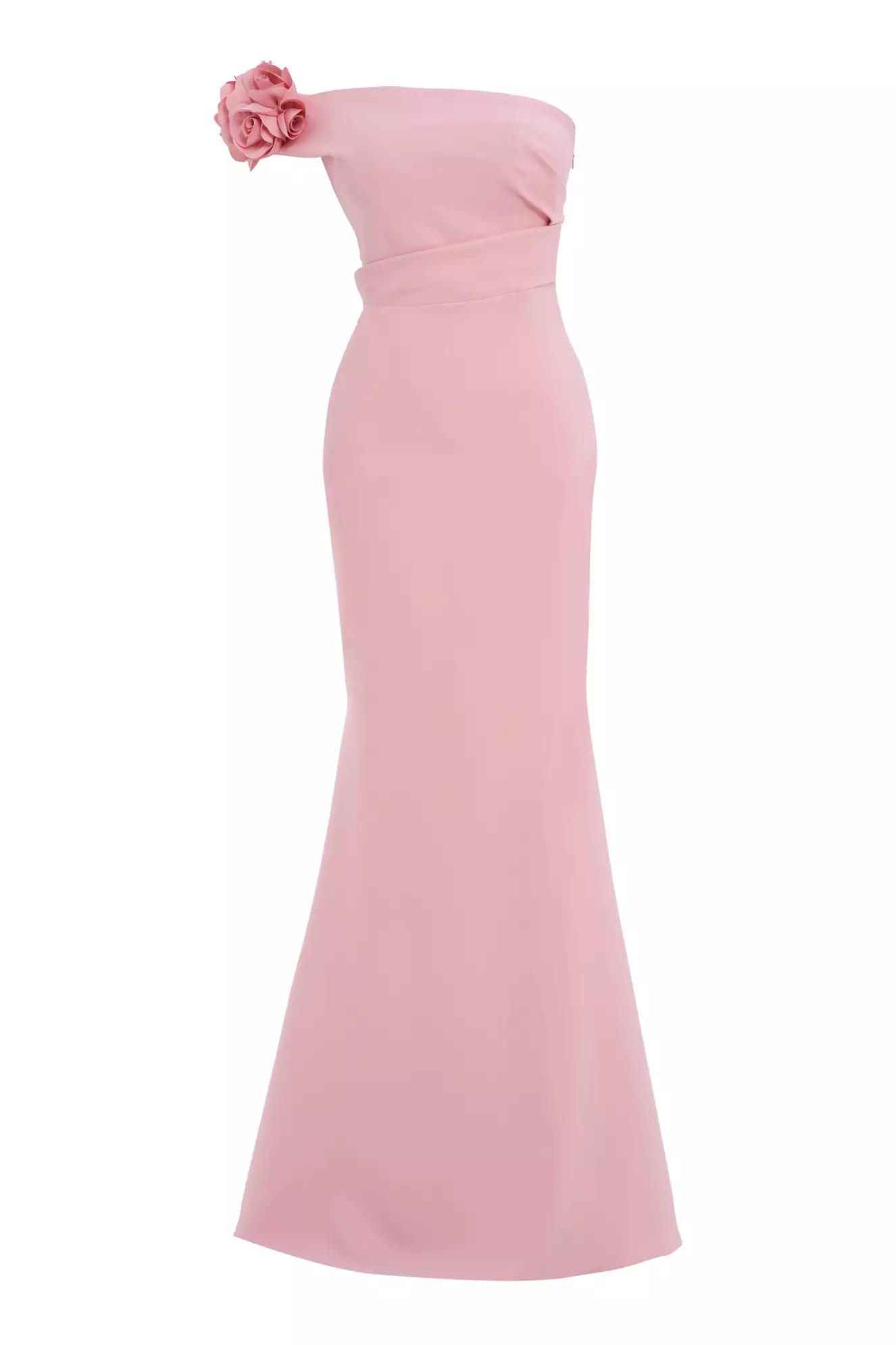 Blush crepe one arm long dress