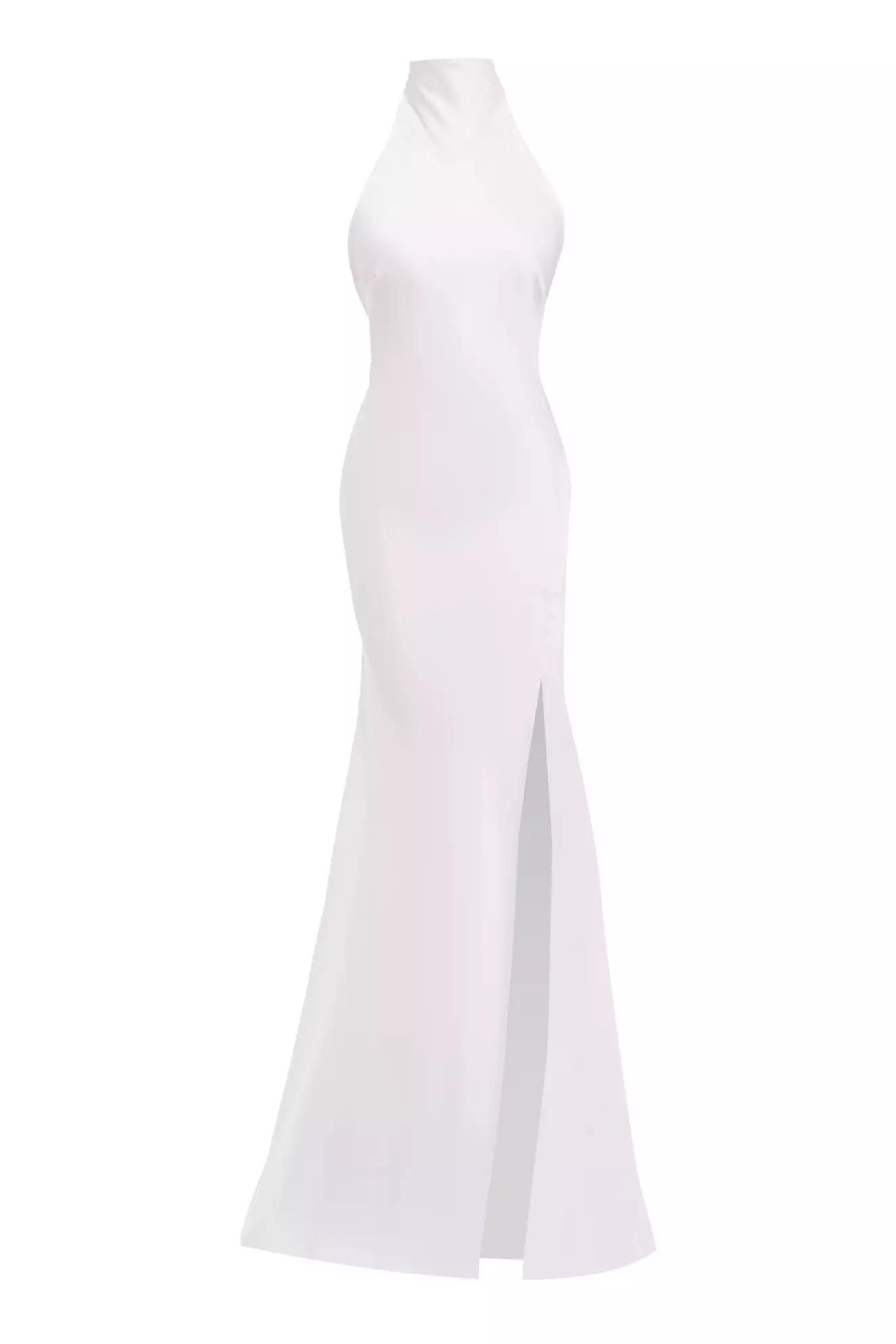 White satin sleeveless long dress