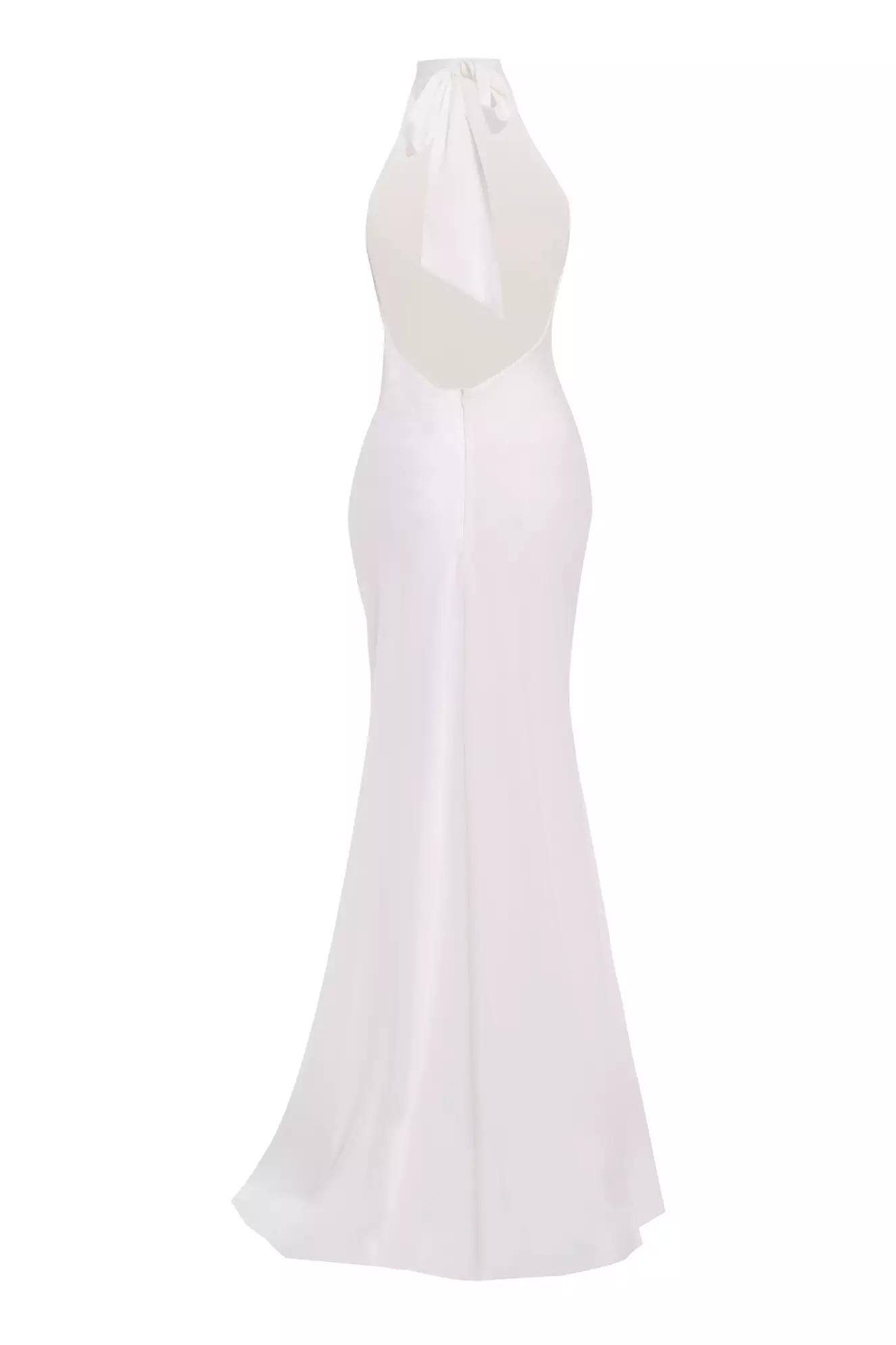 White satin sleeveless long dress