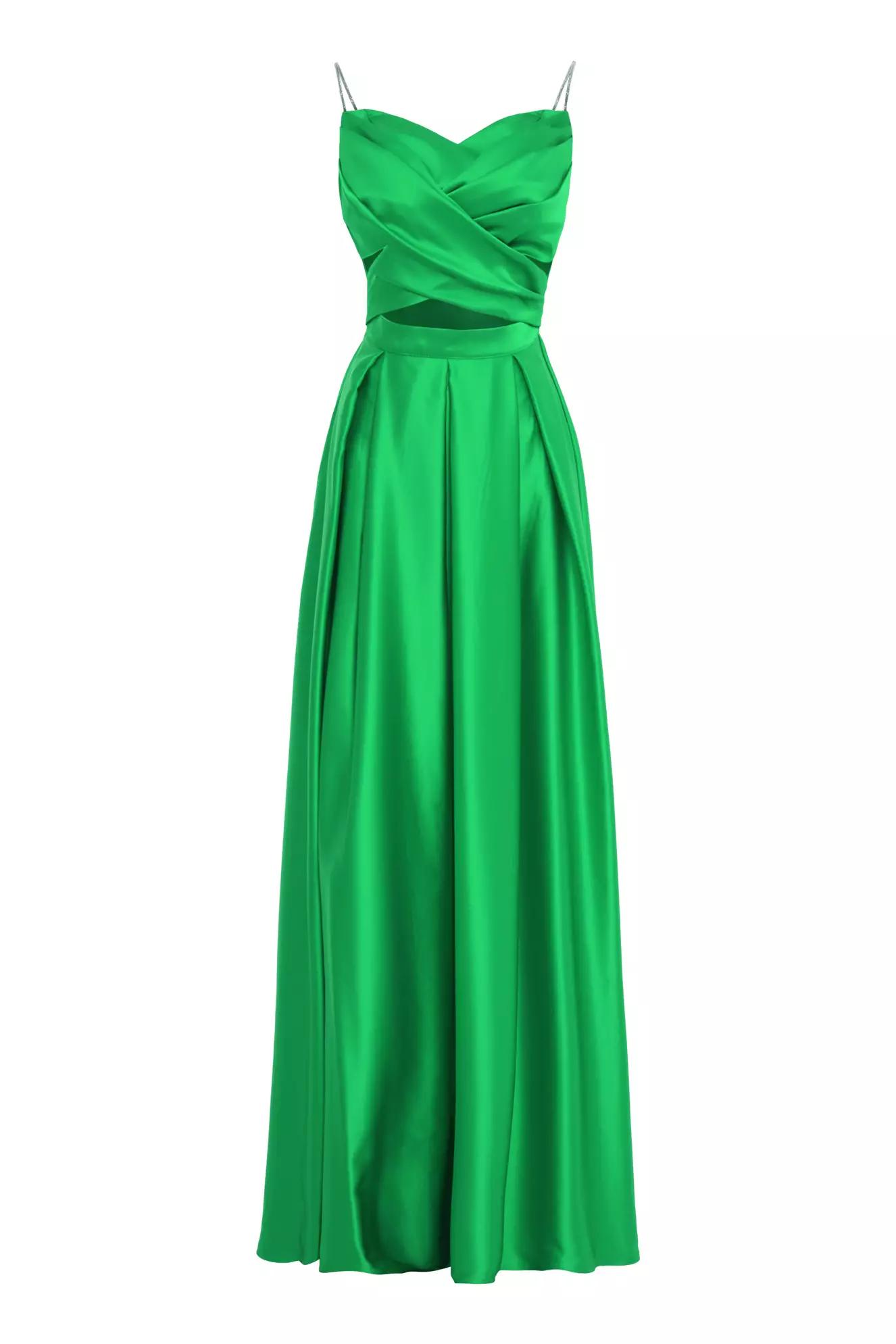 Green satin sleeveless long dress