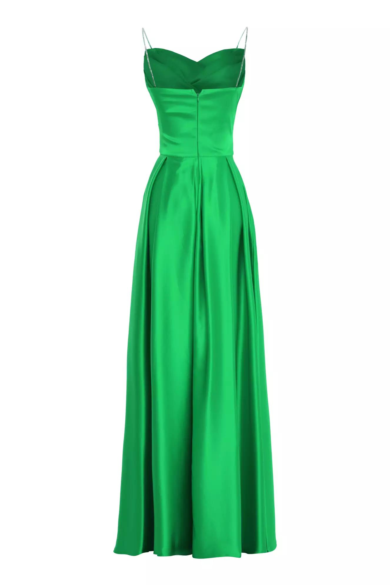 Green satin sleeveless long dress