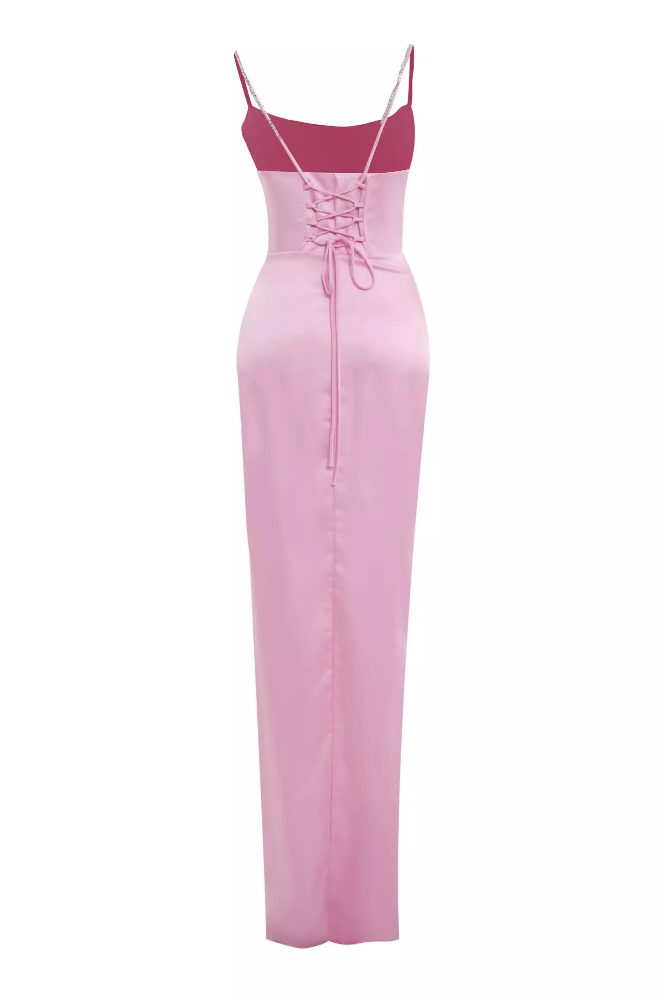 Pink satin sleeveless long dress