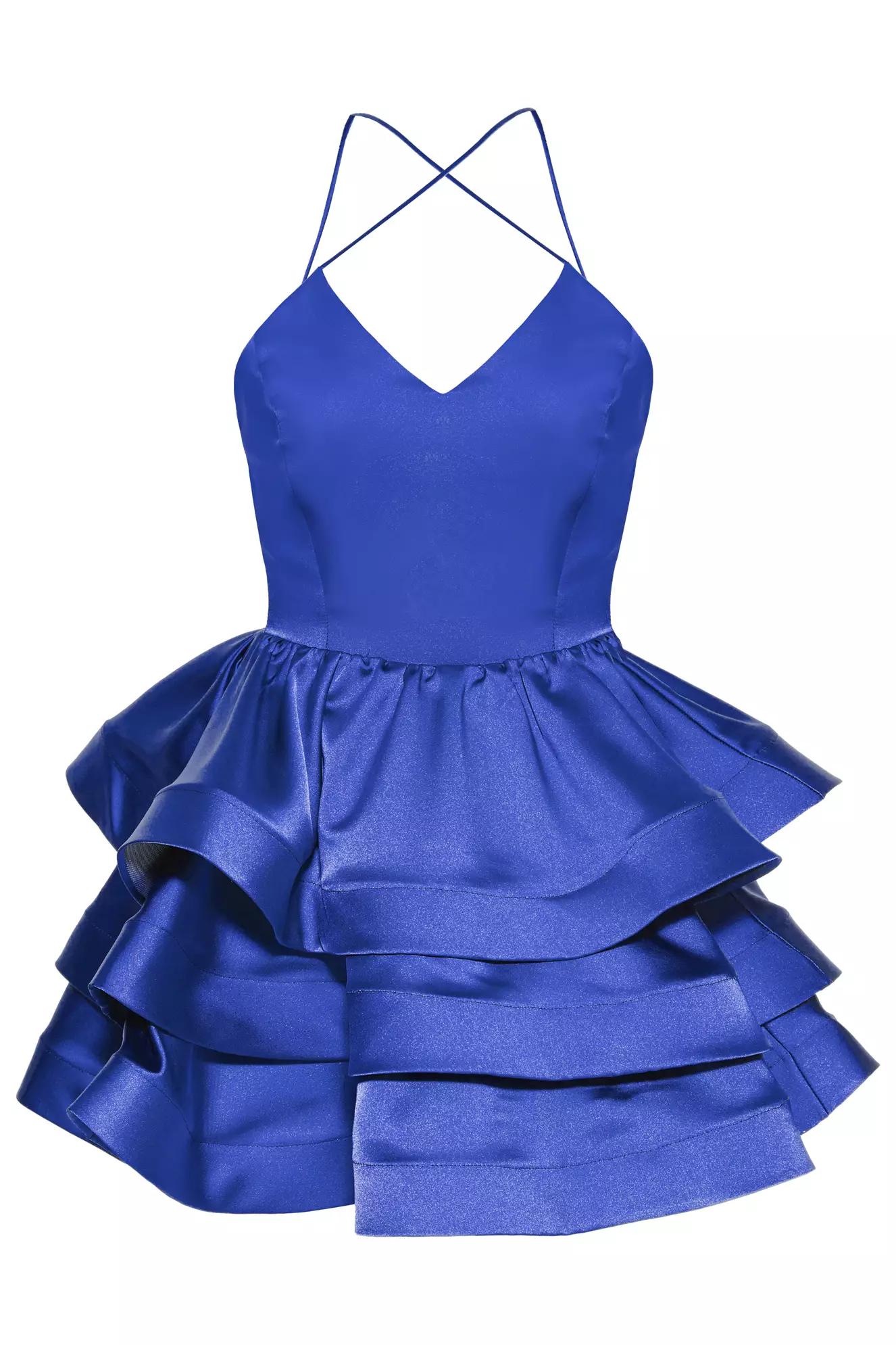 Blue plus size satin sleeveless mini dress