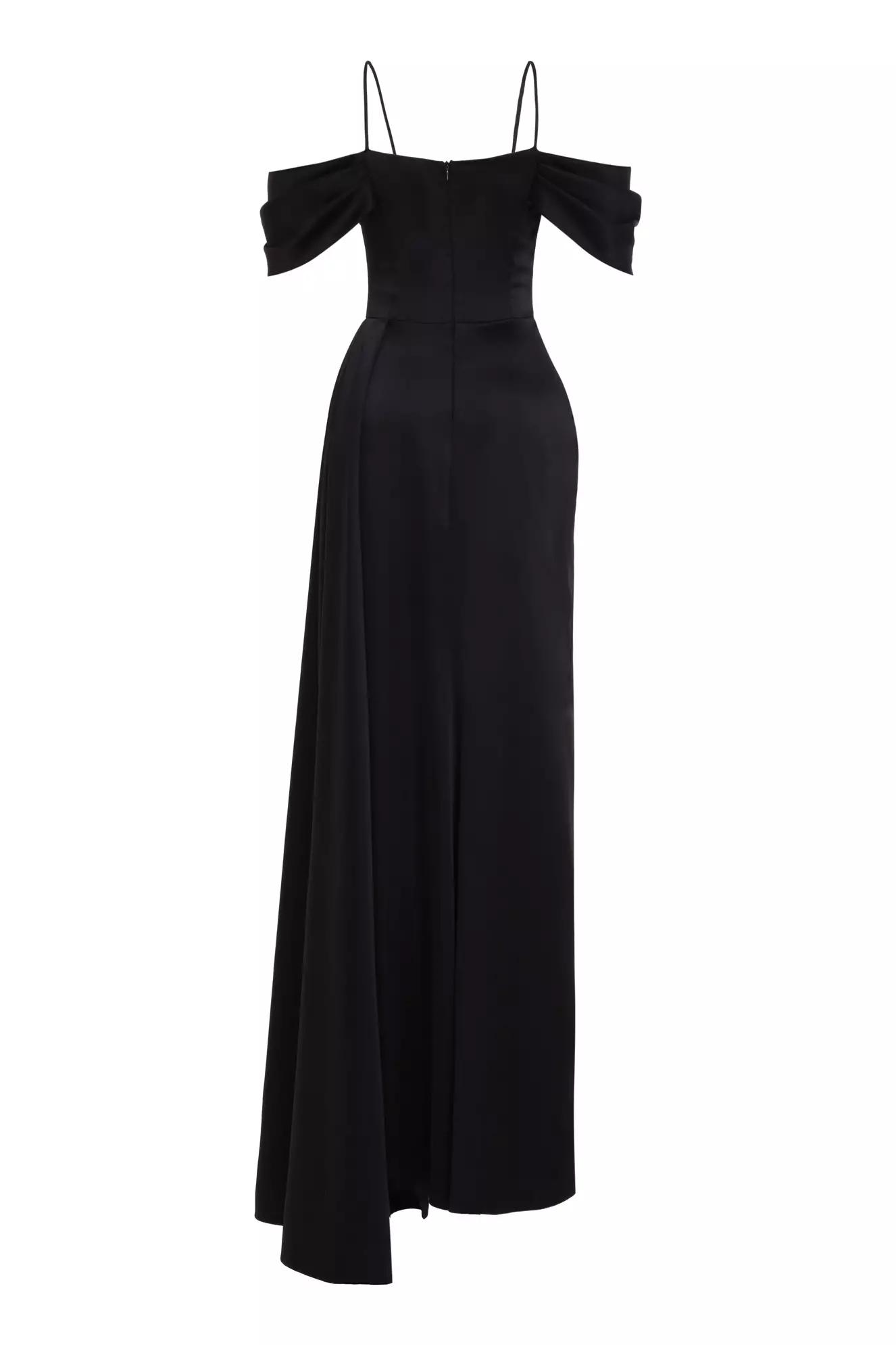 Black satin sleeveless long dress