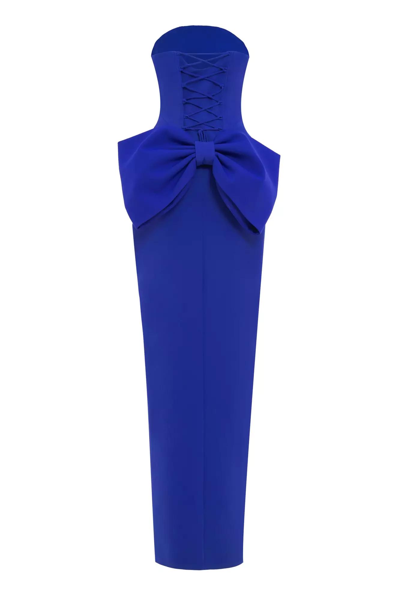 Blue crepe sleeveless long dress