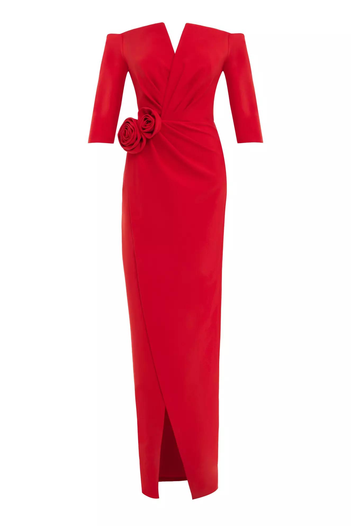 Red crepe kapri kol long dress