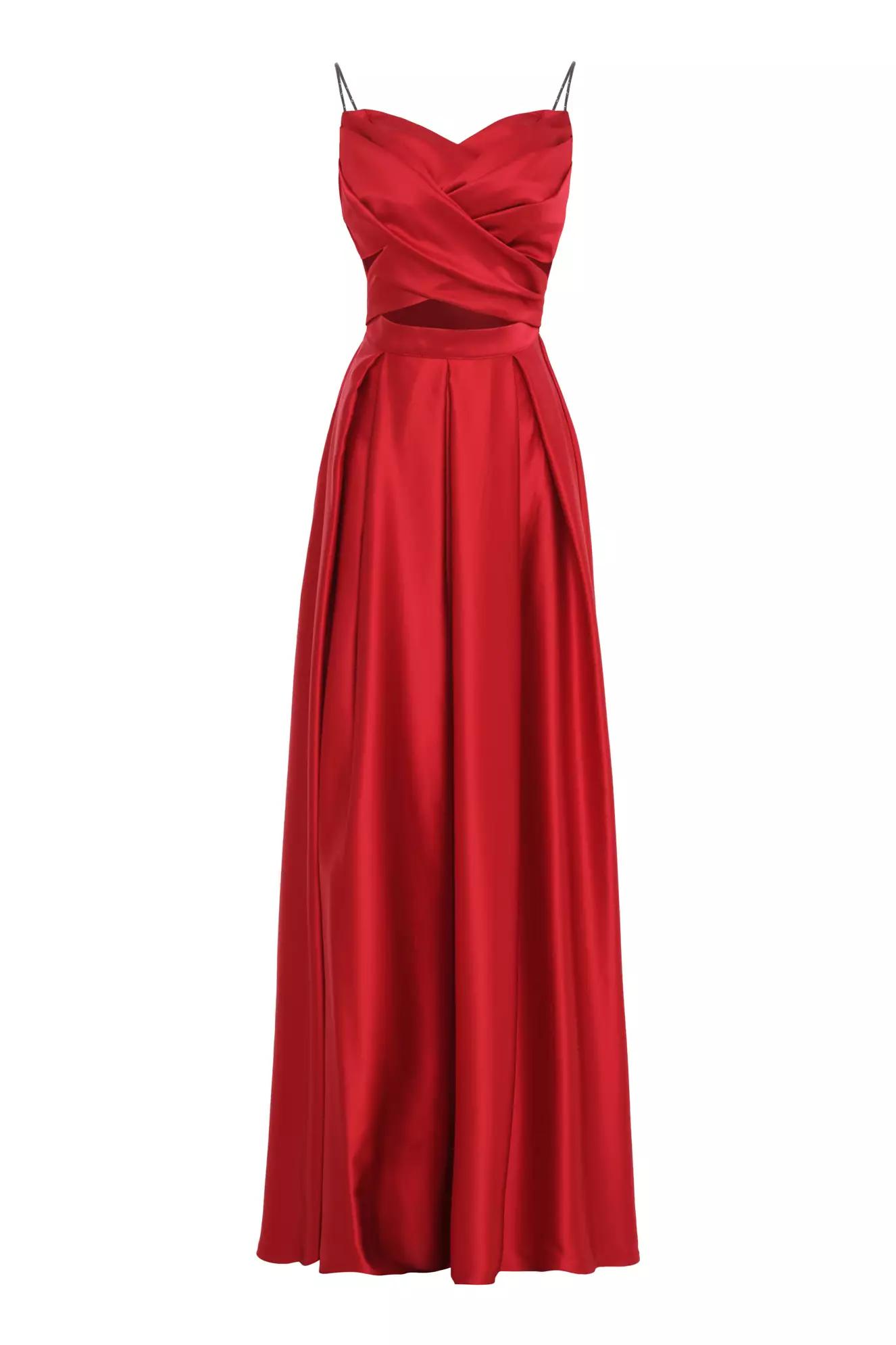 Red satin sleeveless long dress