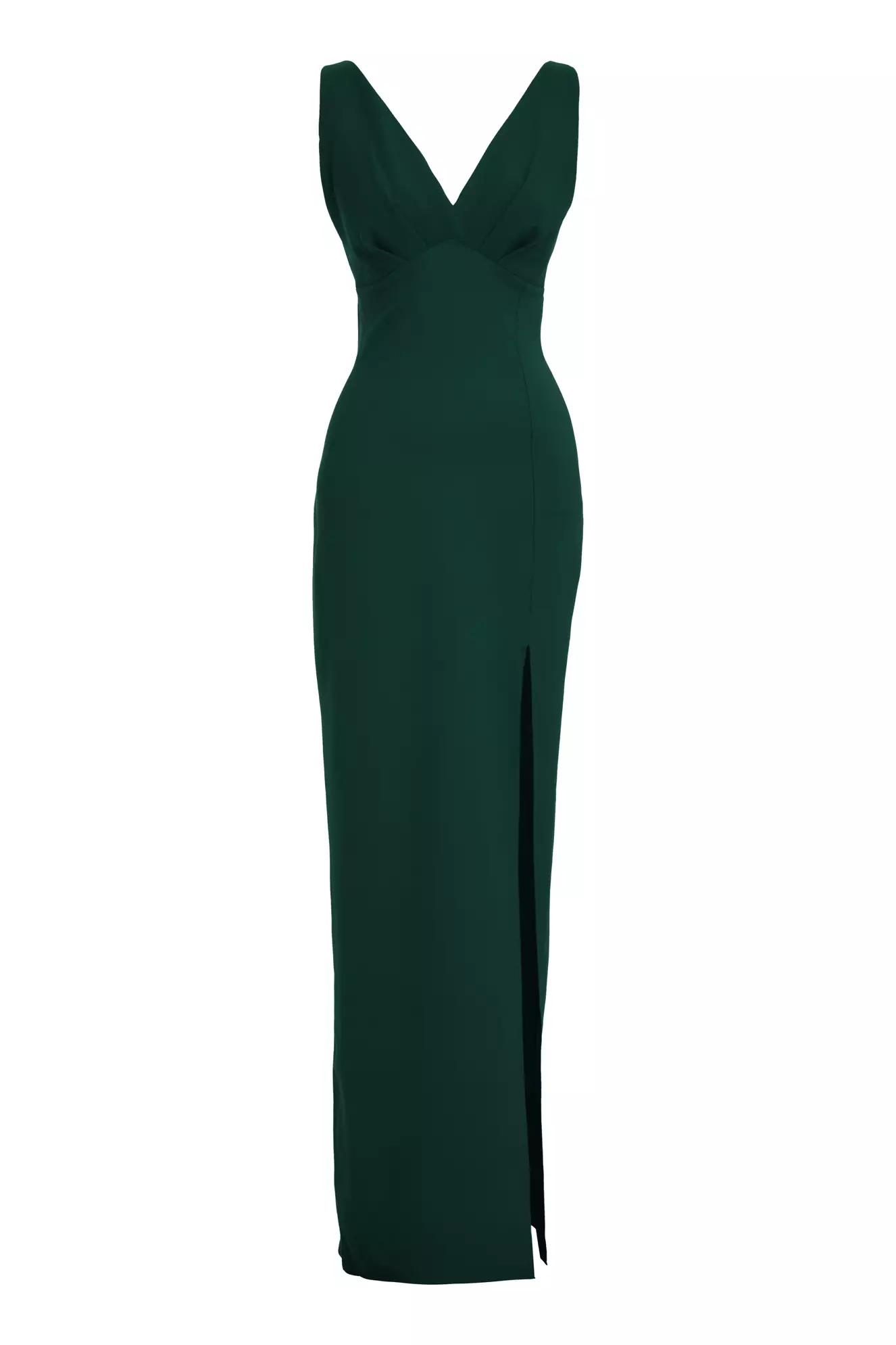 Green crepe sleeveless long dress